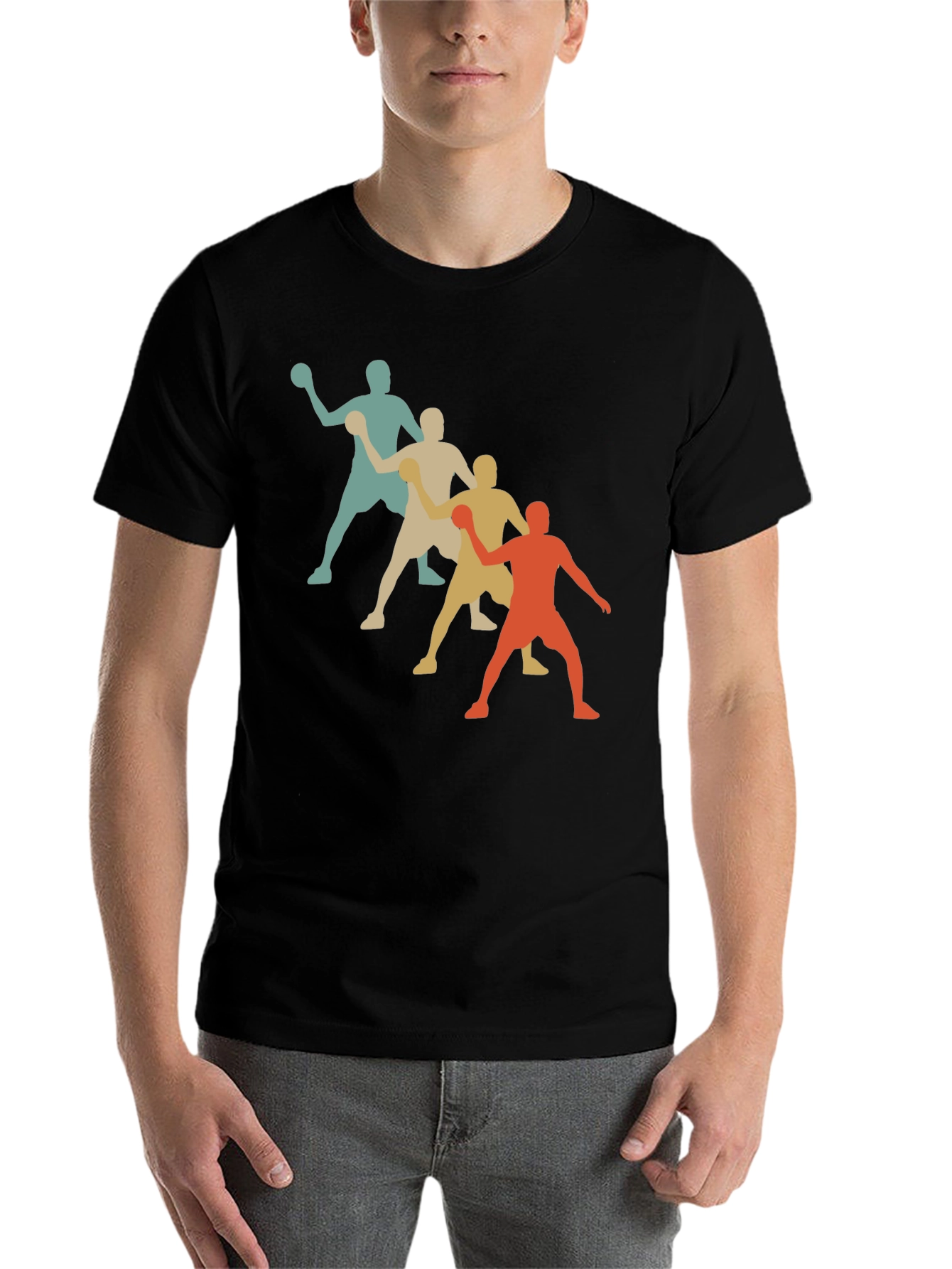 Black Retro Handball Thrower Graphic T-Shirt view 7