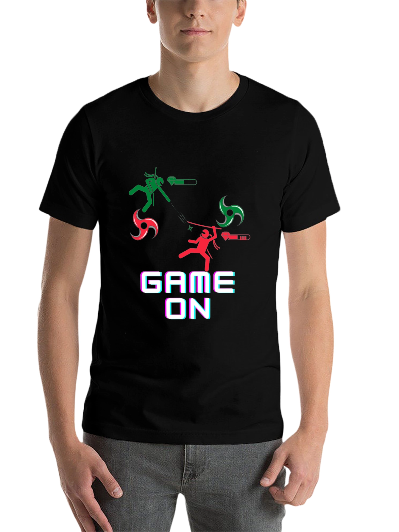 Black Game On Black T-Shirt - Ninja Stick Figure Design view 7