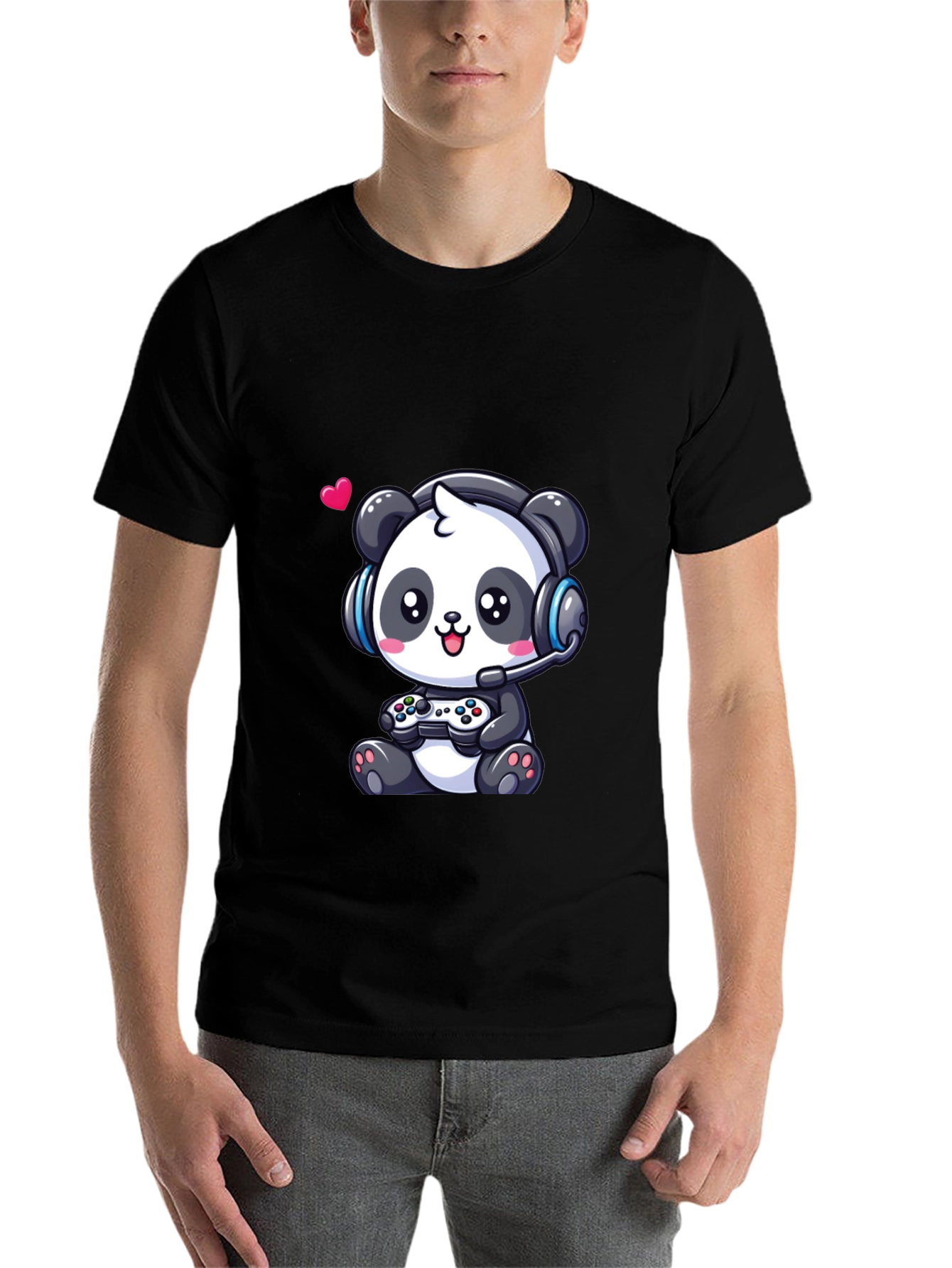 Black Gamer Panda T-Shirt - Cute Gaming Design view 7