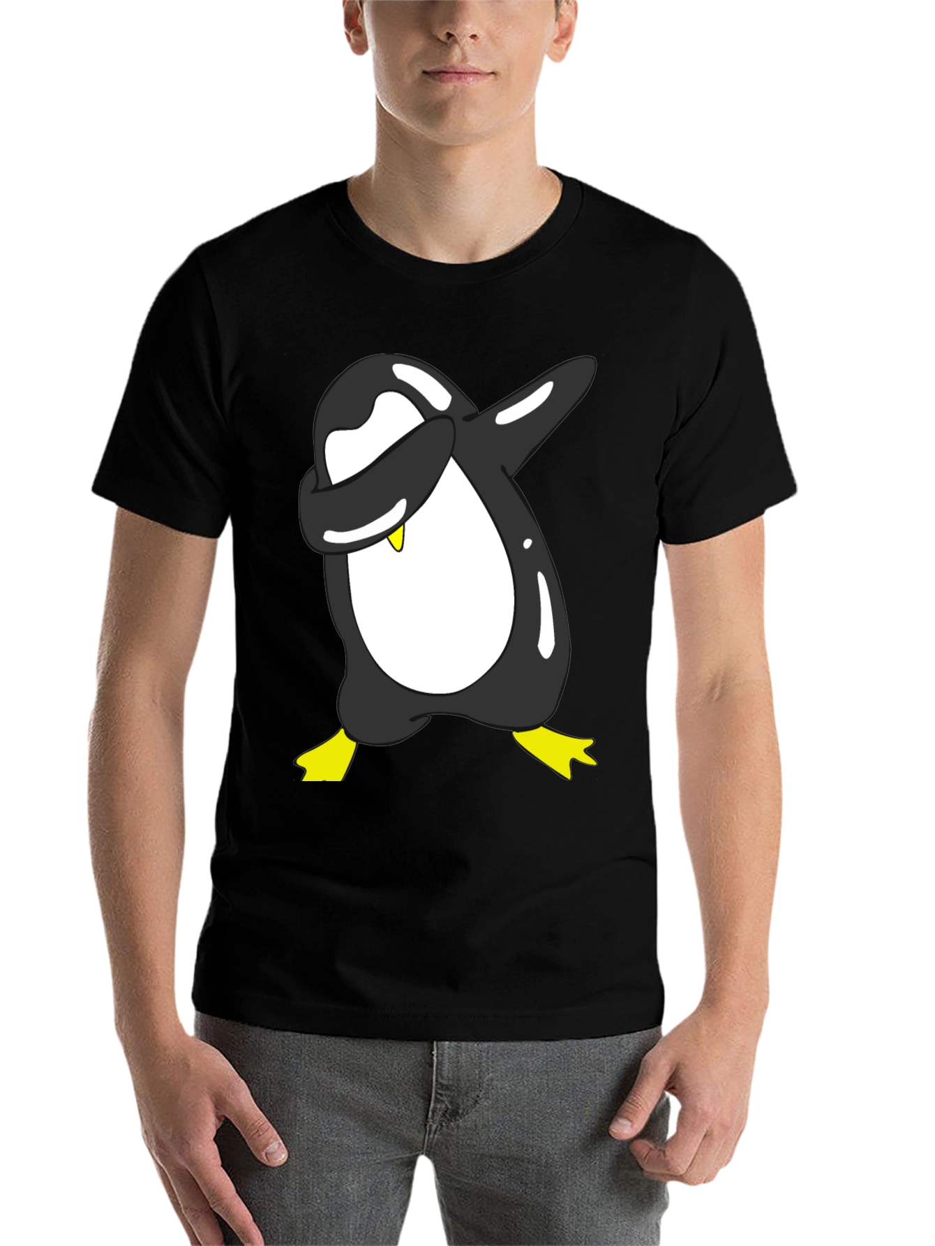 Black Dabbing Penguin Graphic Tee - Black Cotton Blend view 7