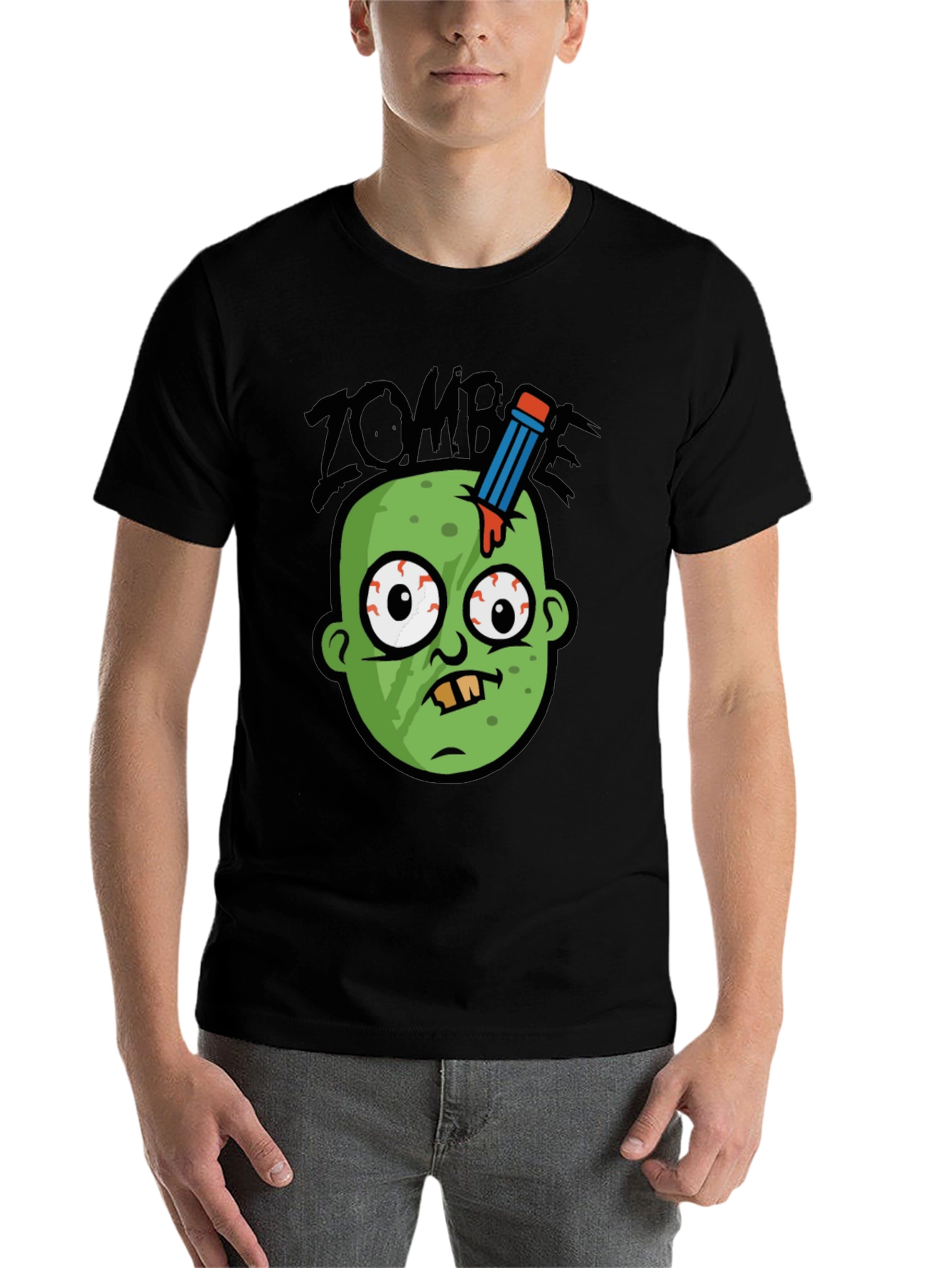 Black Zombie Pencil Head Men's Graphic Tee view 7