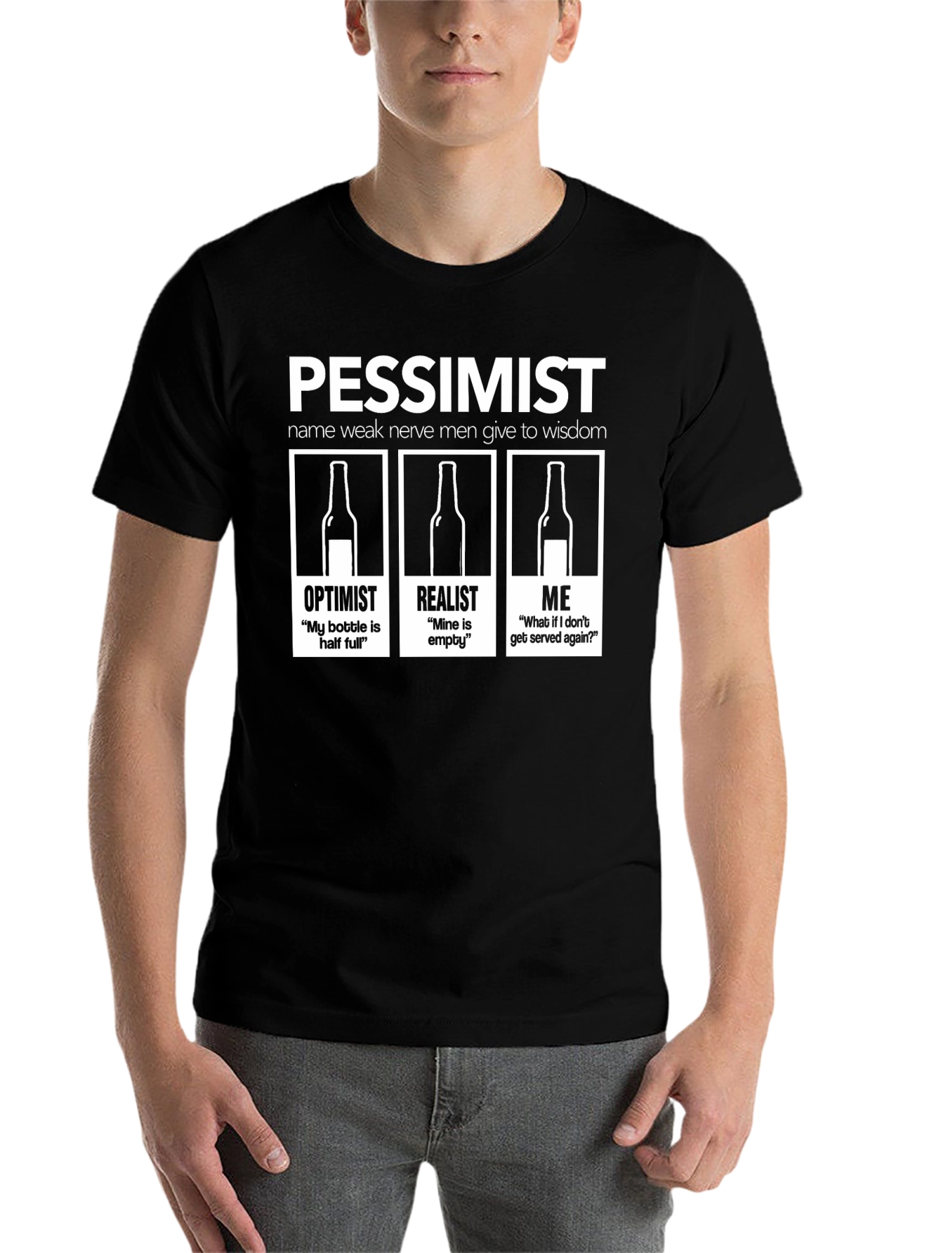 Black Pessimist T-Shirt: Funny Drinking Humor Tee view 7