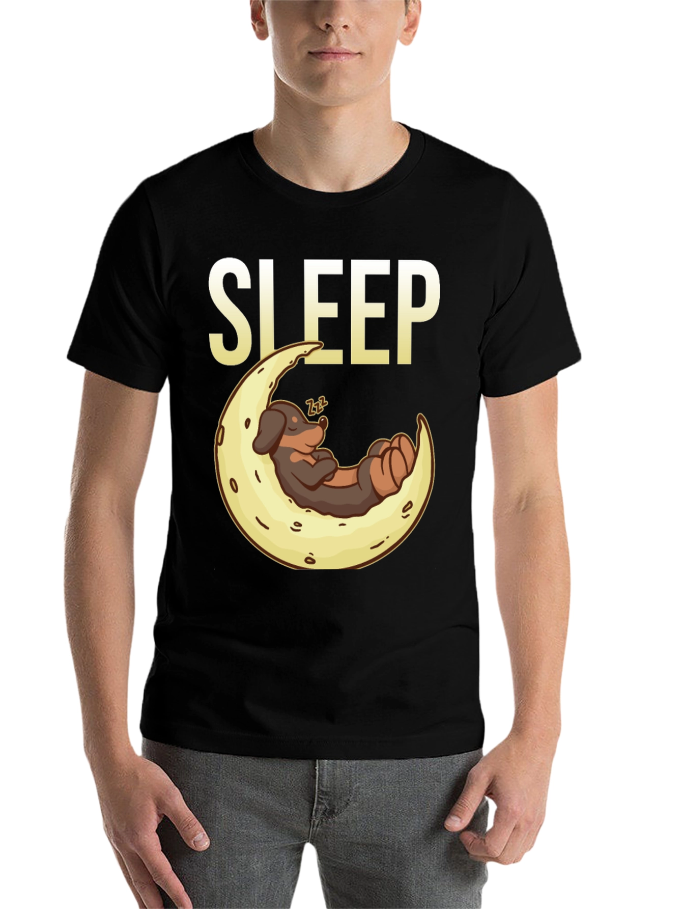 Sleepy Dog on Moon Graphic Tee - Black - 7