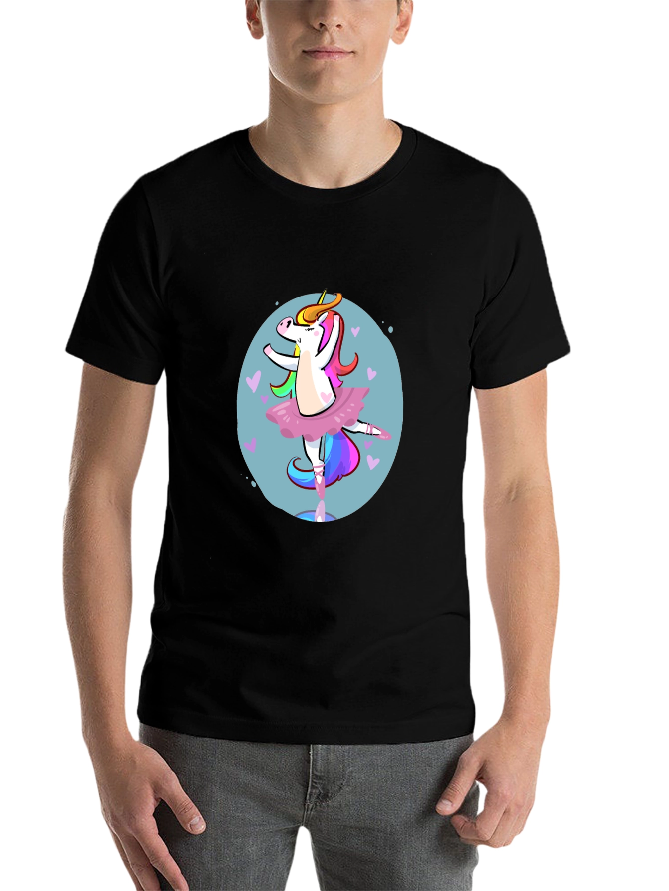 Black Unicorn Ballerina Graphic Tee - Black Cotton T-Shirt view 7