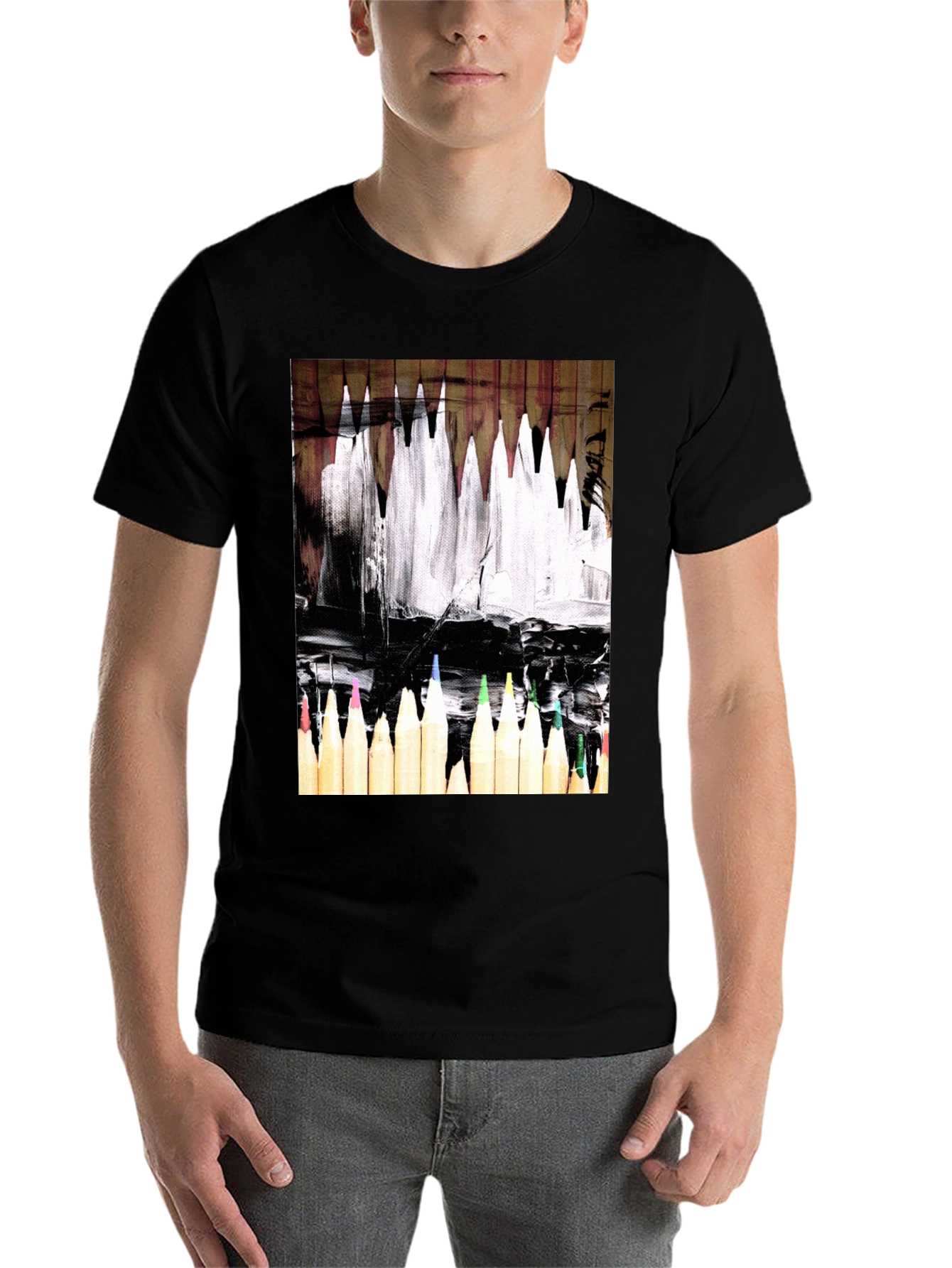 Black Artistic Color Pencil Graphic Tee - Black view 7
