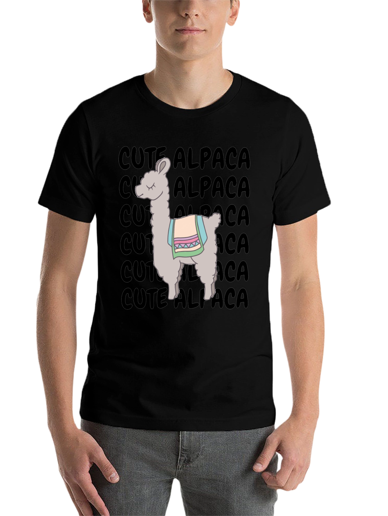 Black Cute Alpaca Graphic T-Shirt - Unisex Black Tee view 7