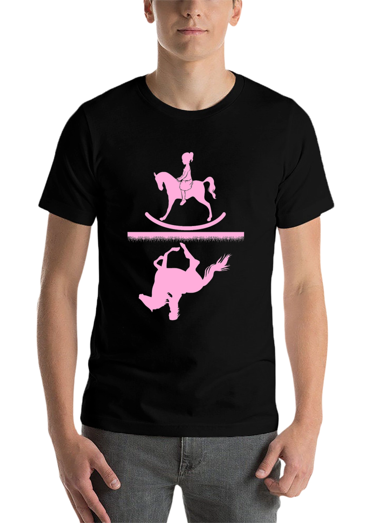 Black Rocking Horse T-Shirt - Girl on Toy view 7