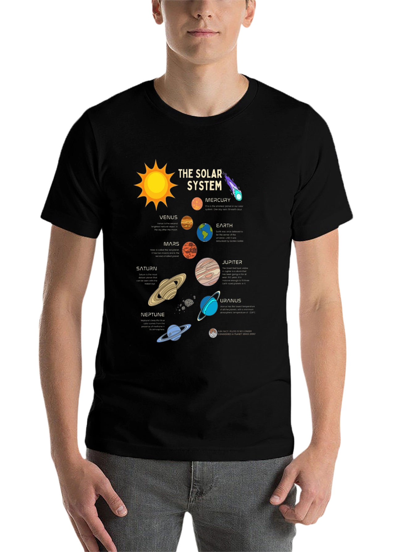 Black Solar System T-Shirt - Planets Graphic Tee view 7
