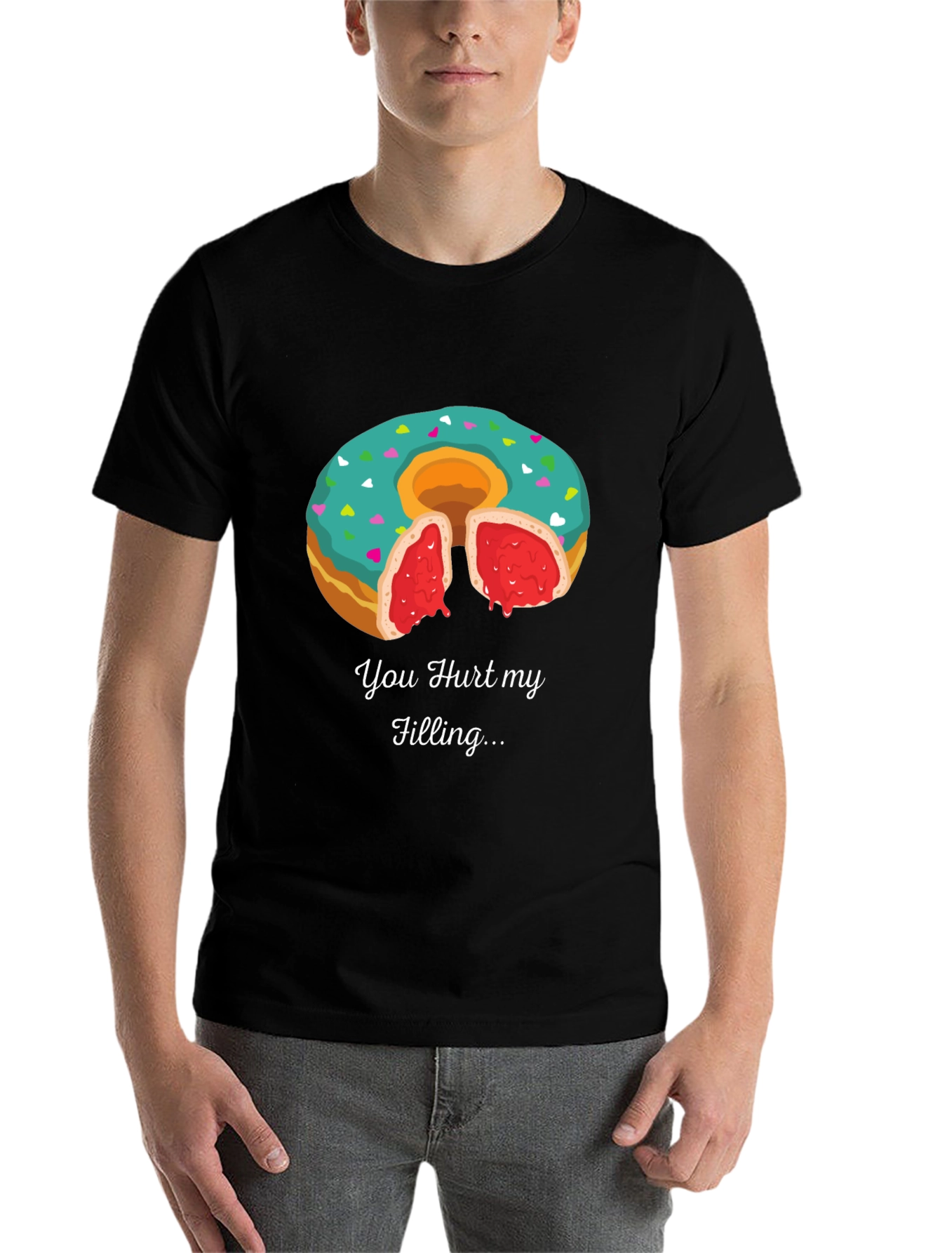 Black You Hurt My Filling Funny Donut T-Shirt view 7