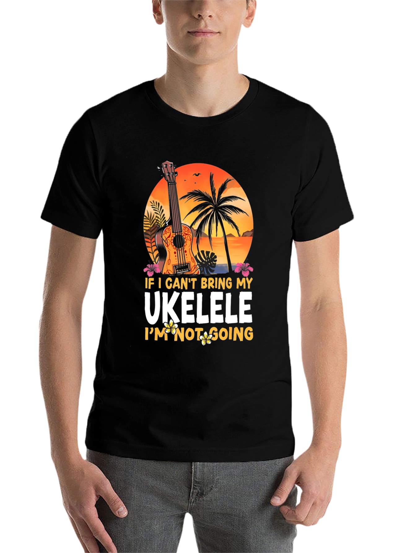 Black Ukulele Lover T-Shirt - Tropical Vibes view 7