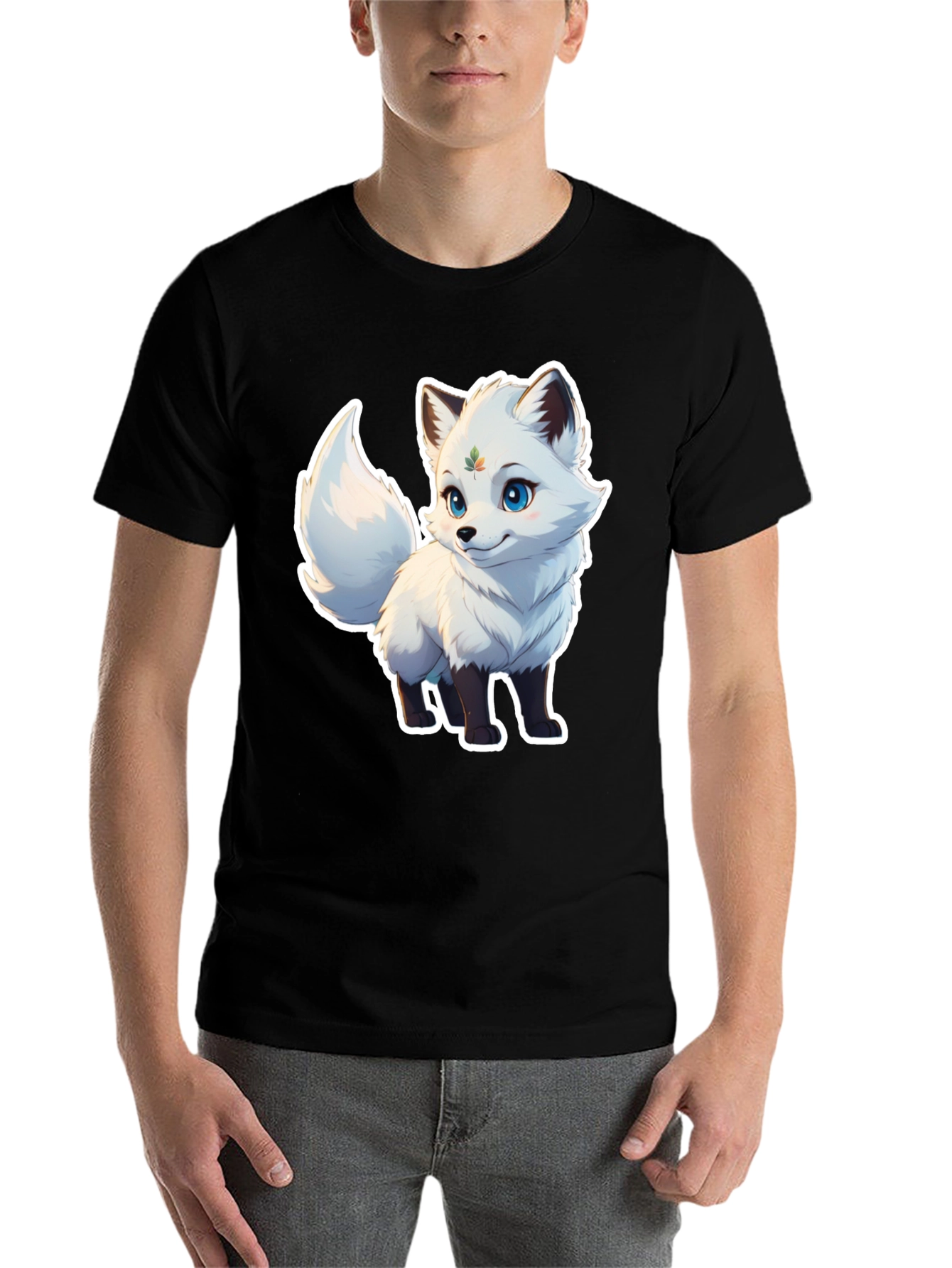 Black Cute Fox Graphic Tee - Black Unisex T-Shirt view 7