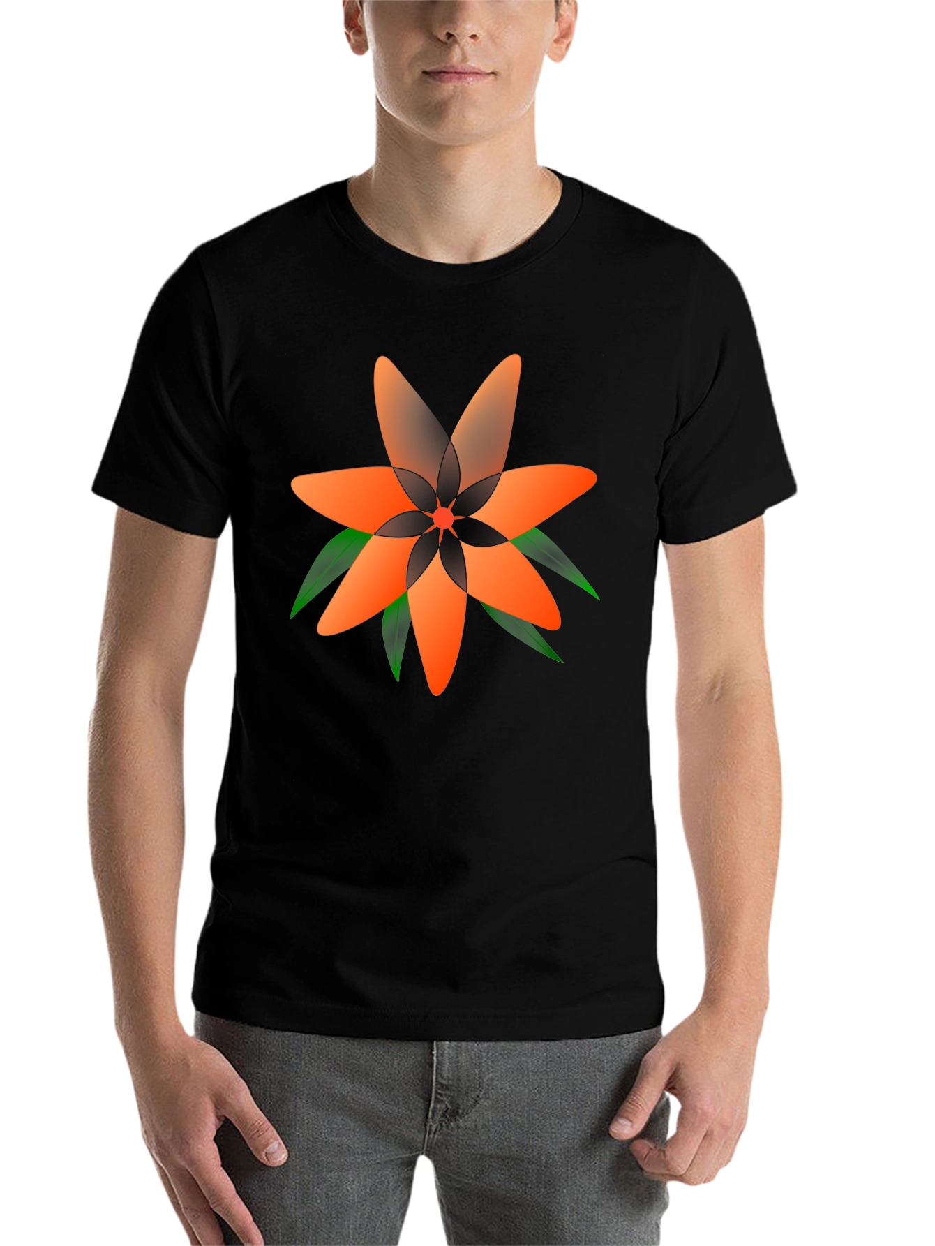 Black Geometric Floral Tee - Stylish Black T-Shirt view 7