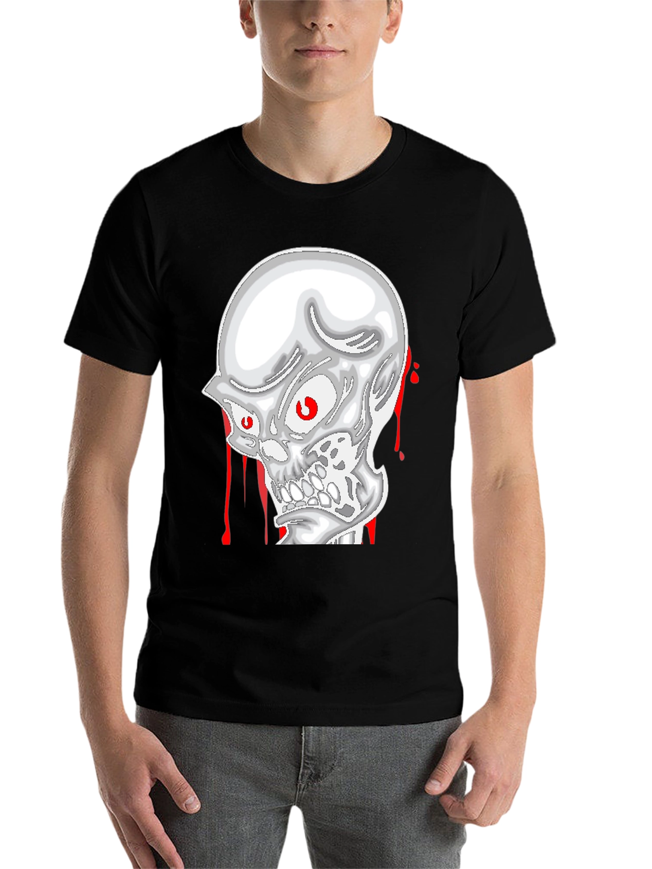 Black Skull Graphic Tee - Men's Black Cotton T-Shirt view 7