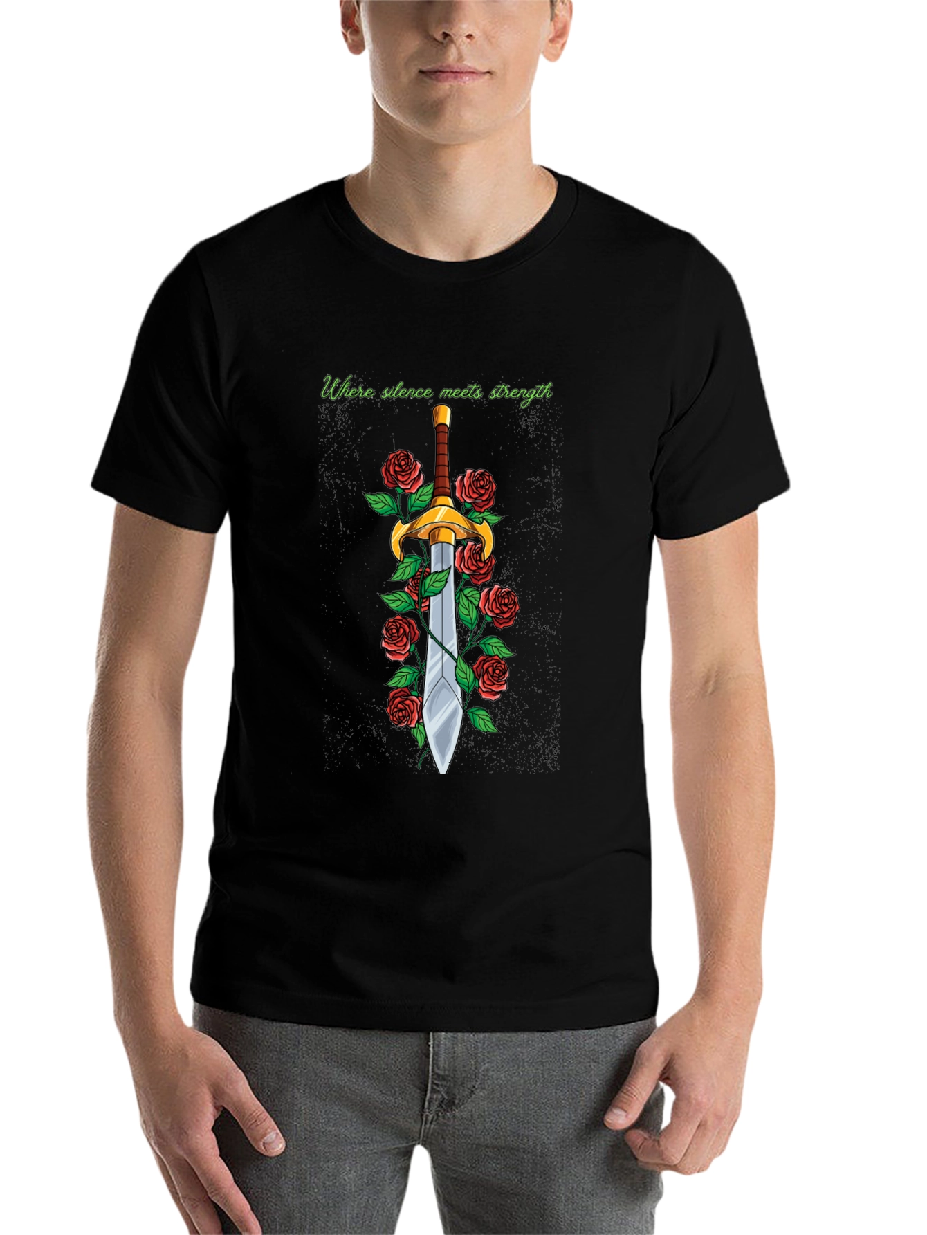 Black Sword and Roses Graphic Tee - Silence Meets Strength view 7