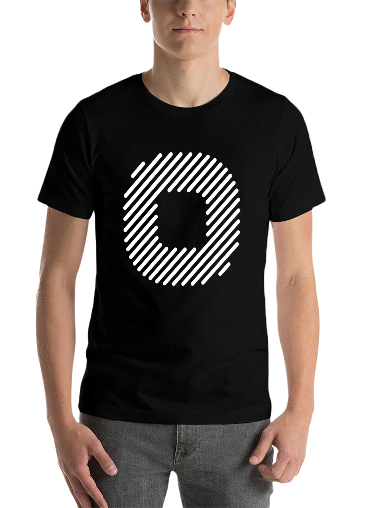 Black Striped O Graphic Tee - Modern Black T-Shirt view 7