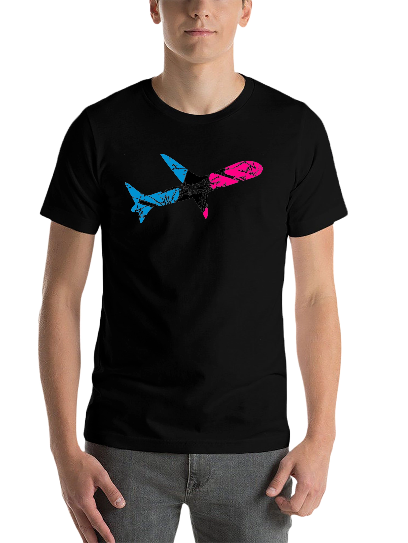 Black Bi-Color Airplane Graphic Tee view 7