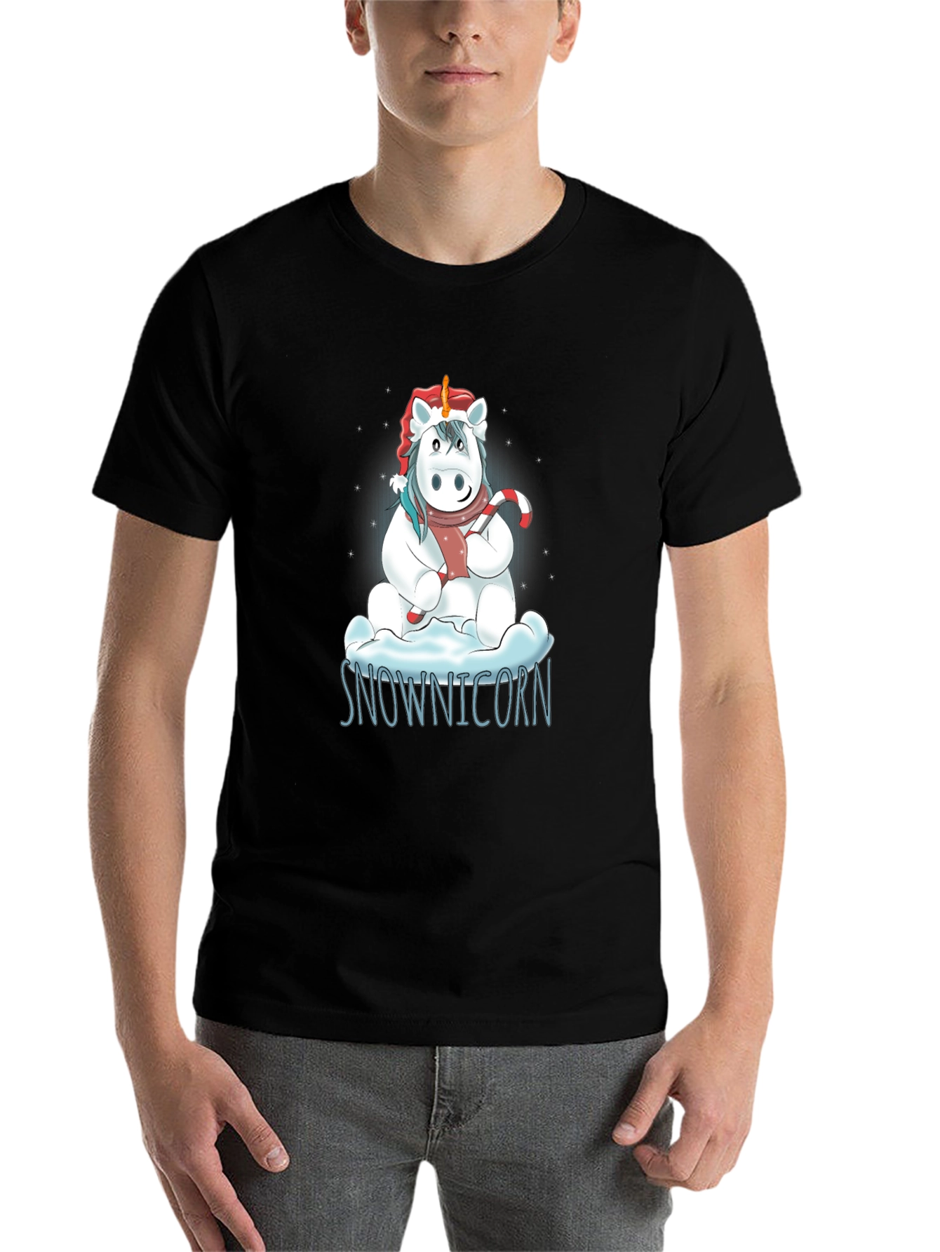 Black Snownicorn Graphic T-Shirt - Christmas Unicorn Tee view 7