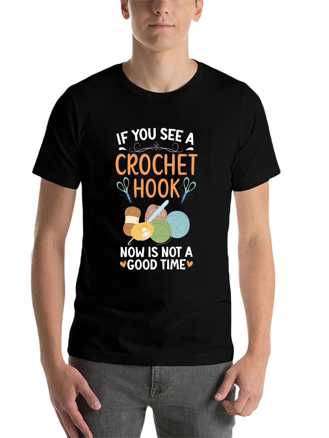 Black Crochet Hook T-Shirt - Funny Crafting Tee view 7