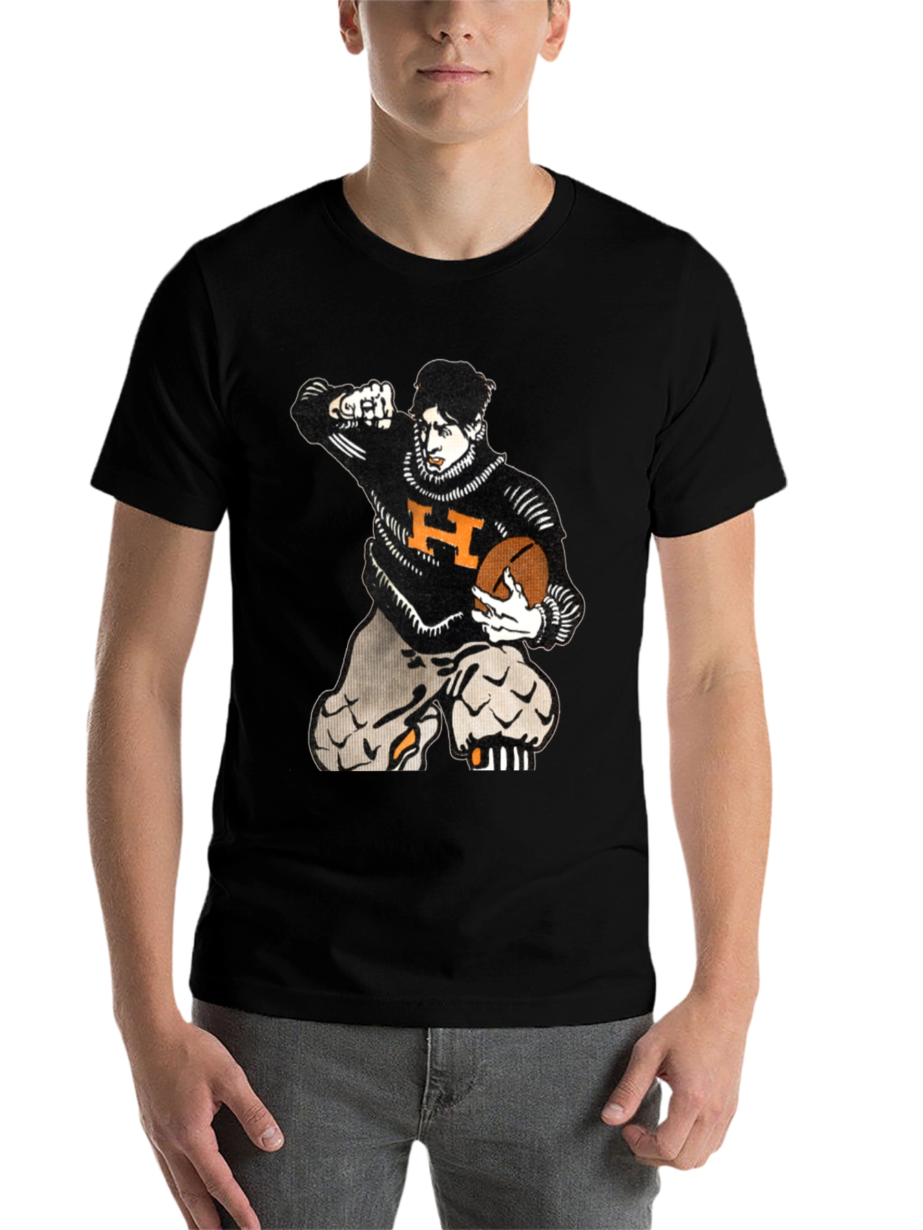 Black Vintage Football Player Graphic T-Shirt - Black view 7