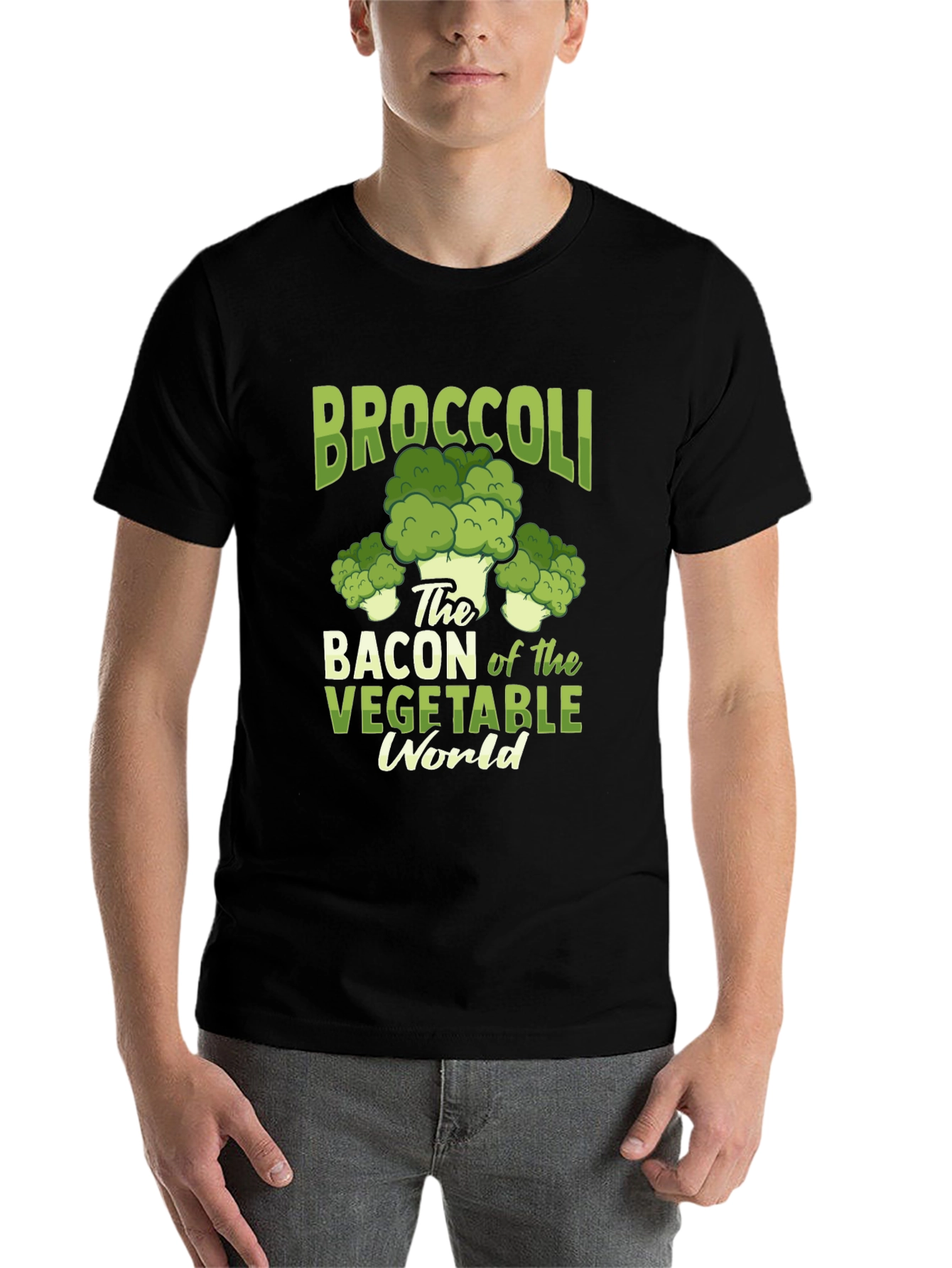 Black Broccoli Bacon Vegetable World Graphic Tee view 7