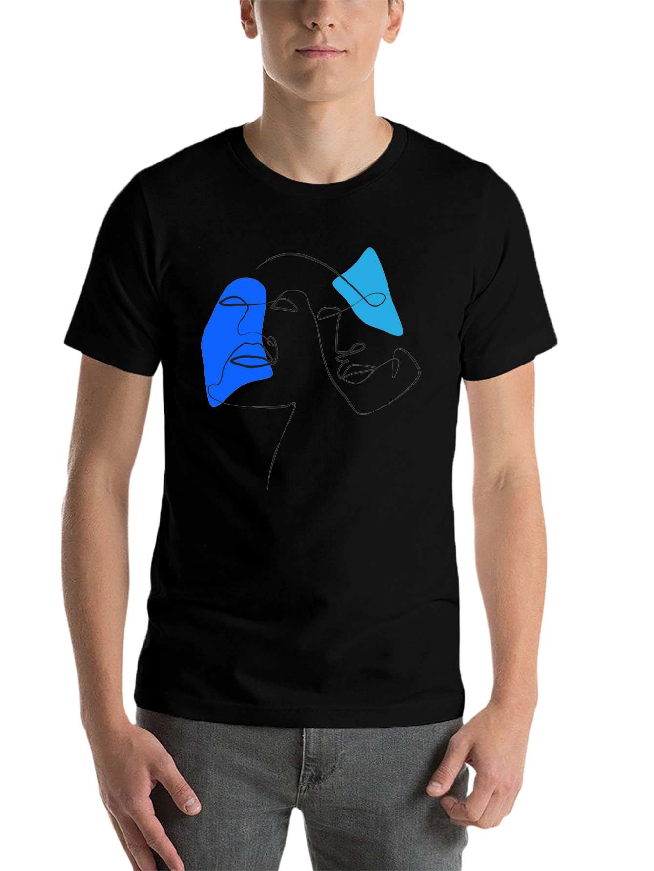 Black Abstract Line Art Graphic Tee - Modern Black T-Shirt view 7
