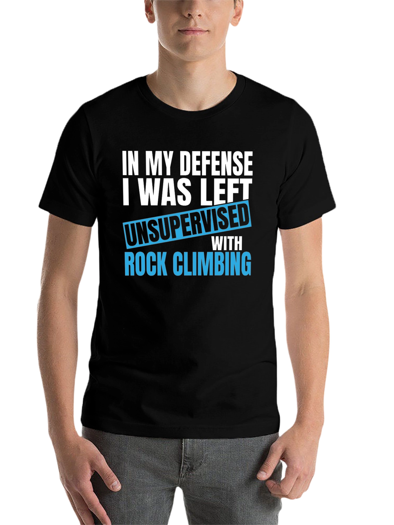 Black Funny Rock Climbing T-Shirt - Unsupervised Defense view 7