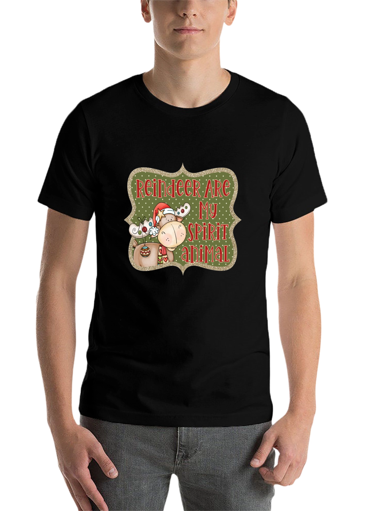 Black Reindeer Spirit Animal Christmas Graphic Tee view 7