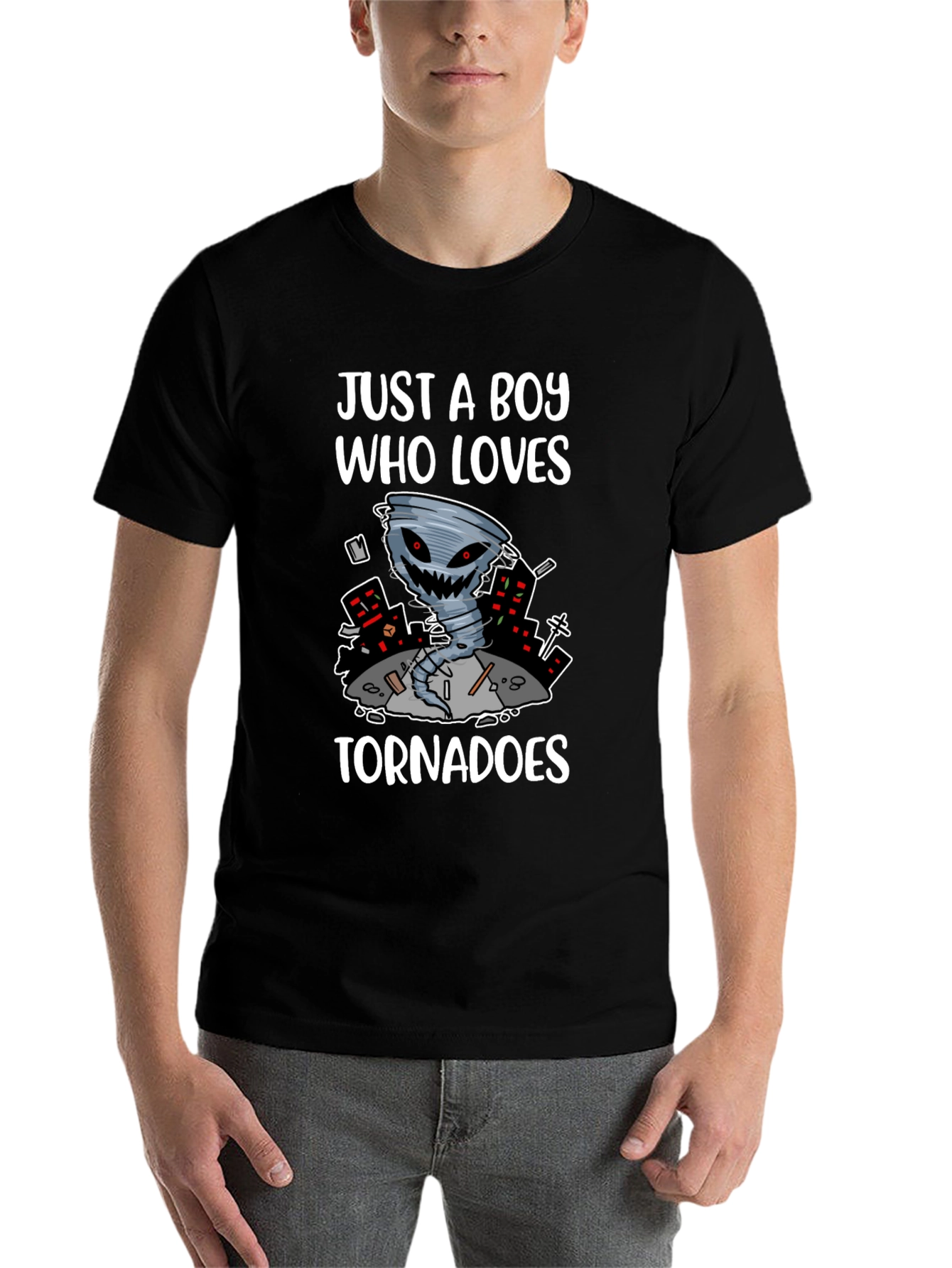 Black Just A Boy Who Loves Tornadoes Graphic Tee view 7