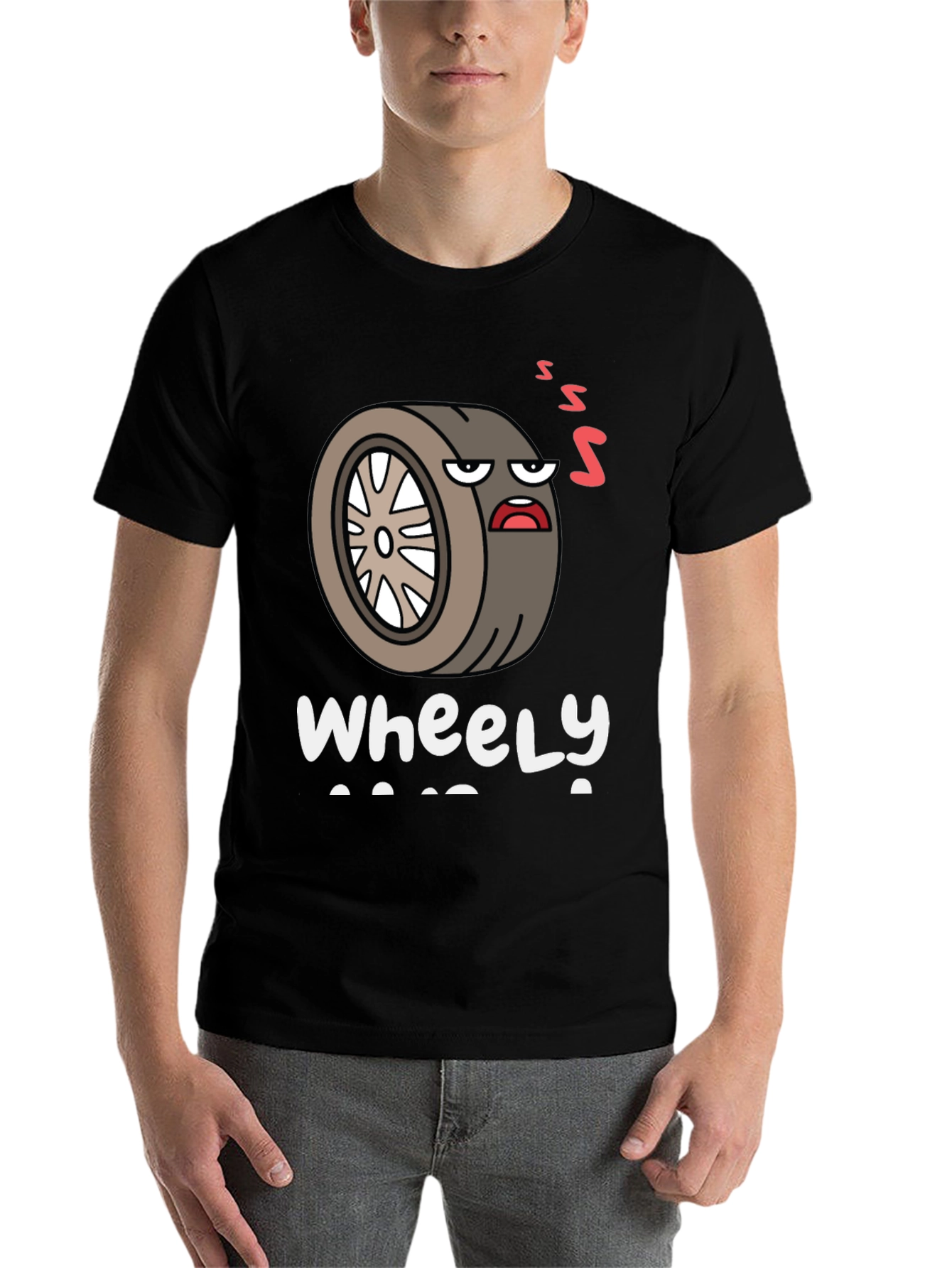 Black Wheely Tired T-Shirt - Funny Graphic Tee for Car Lovers view 7