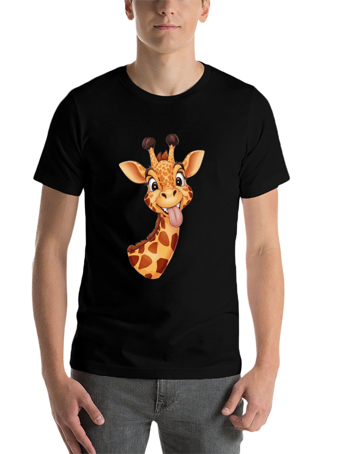 Black Funny Giraffe Graphic Tee - Black Cotton T-Shirt view 7