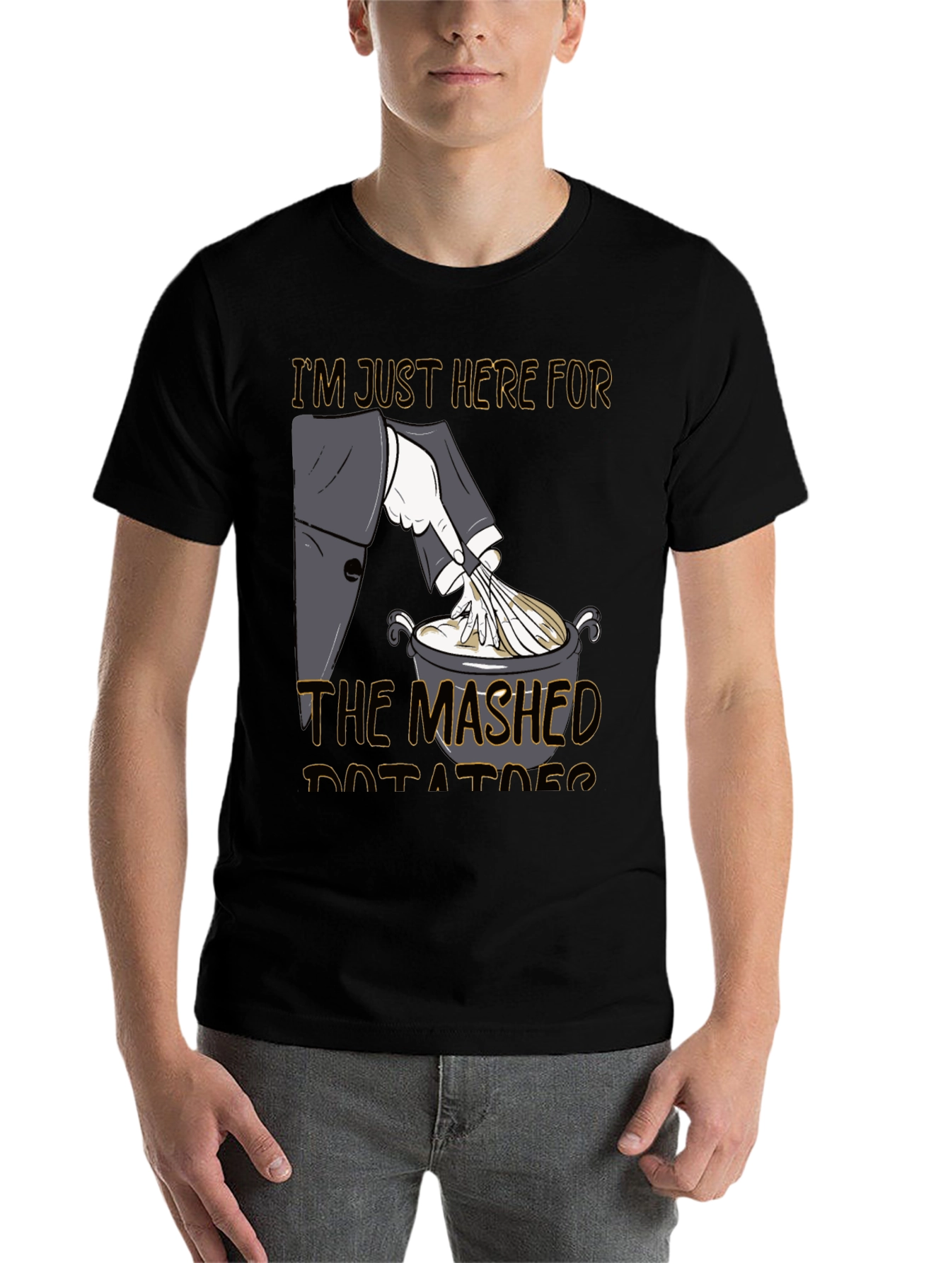 Black Mashed Potato T-Shirt, I'm Just Here For The Mashed Potatoes view 7