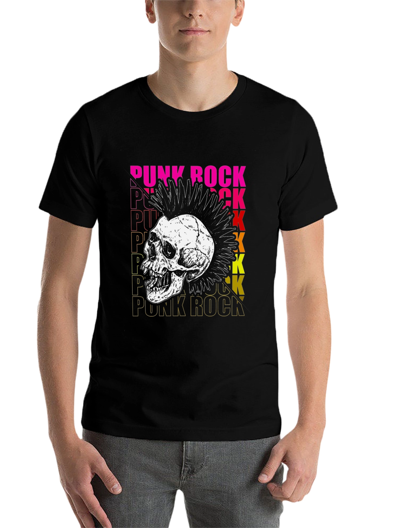 Black Punk Rock Skull Graphic T-Shirt view 7