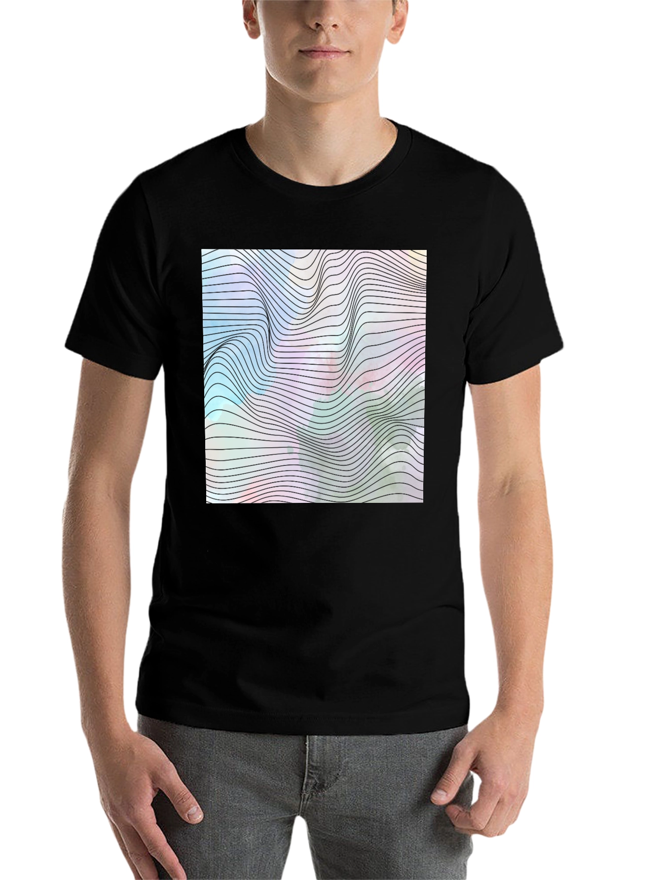 Black Abstract Wave Graphic Tee - Modern Black T-Shirt view 7