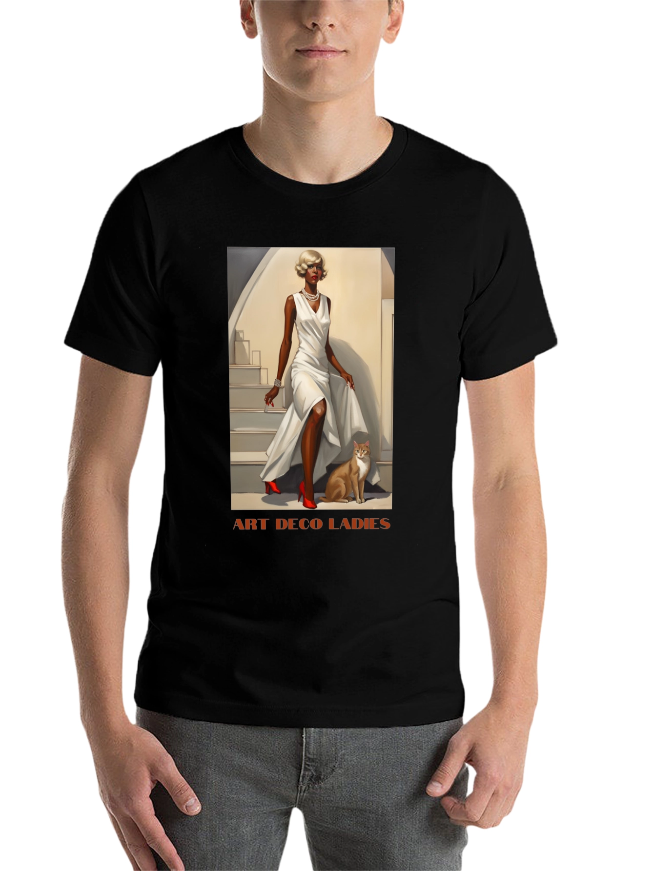 Black Art Deco Ladies Graphic T-Shirt view 7