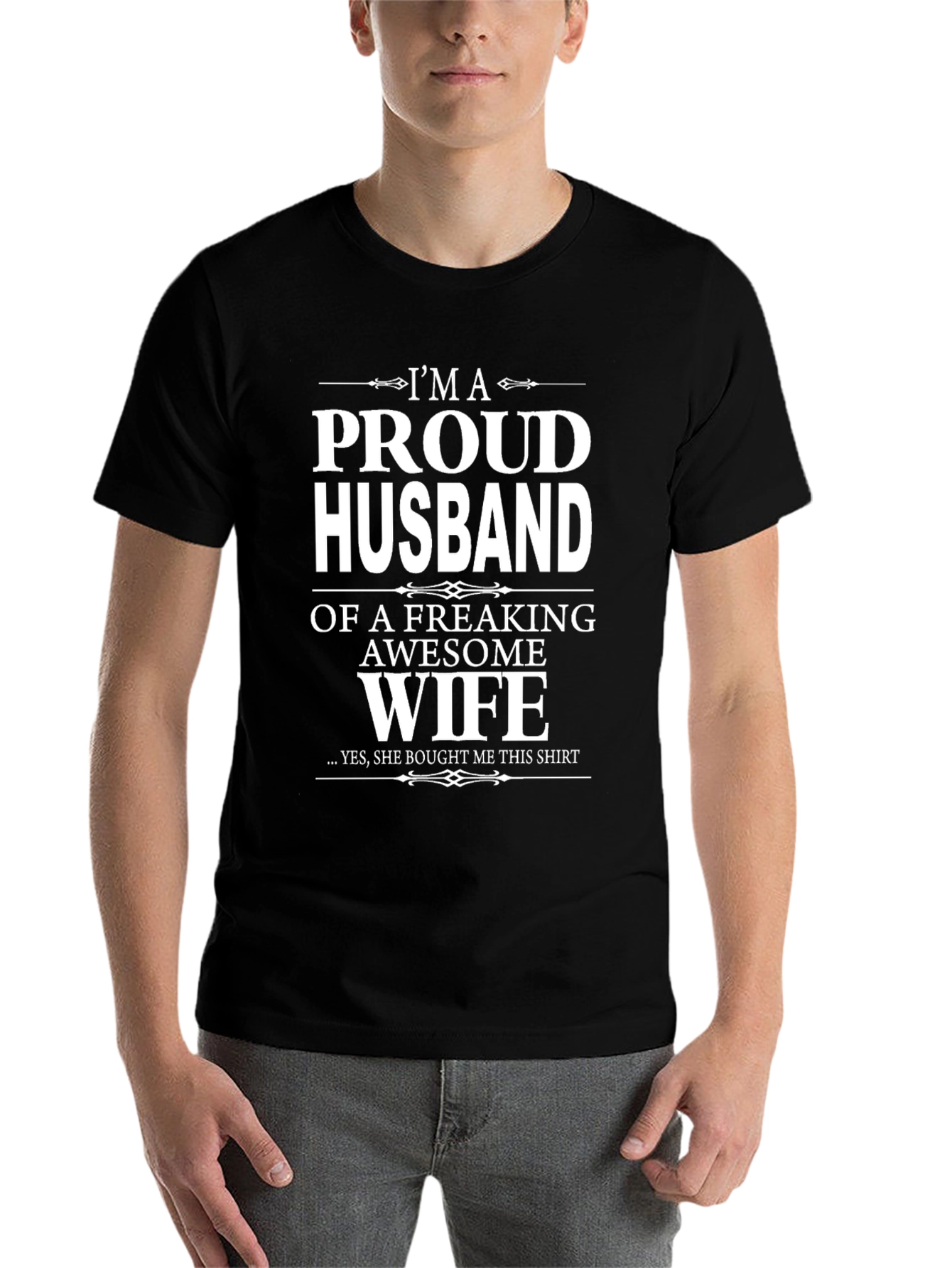 Black Proud Husband Funny Graphic T-Shirt - Awesome Wife! view 7