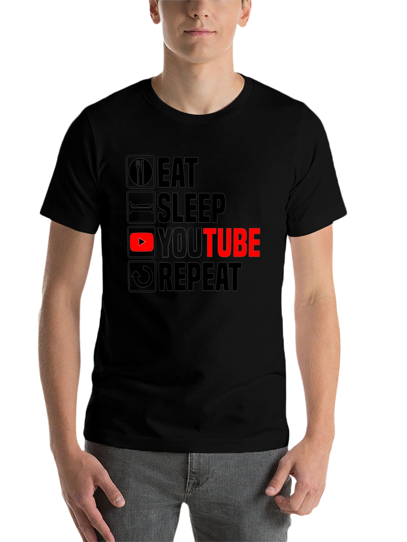 Black Eat Sleep YouTube Repeat Black Graphic Tee view 7