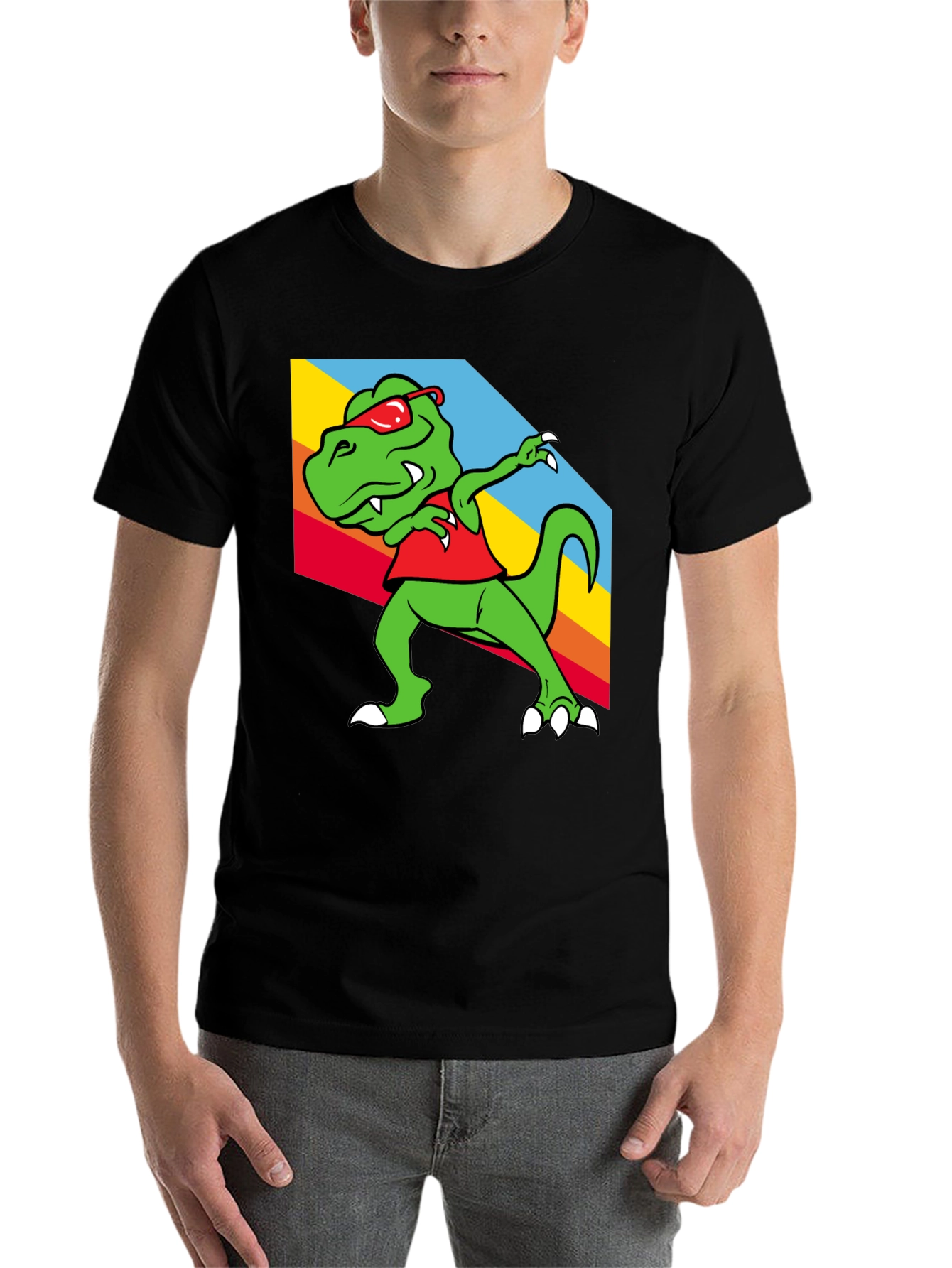 Black Dabbing Dinosaur Graphic Tee - Trendy T-Rex T-Shirt view 7