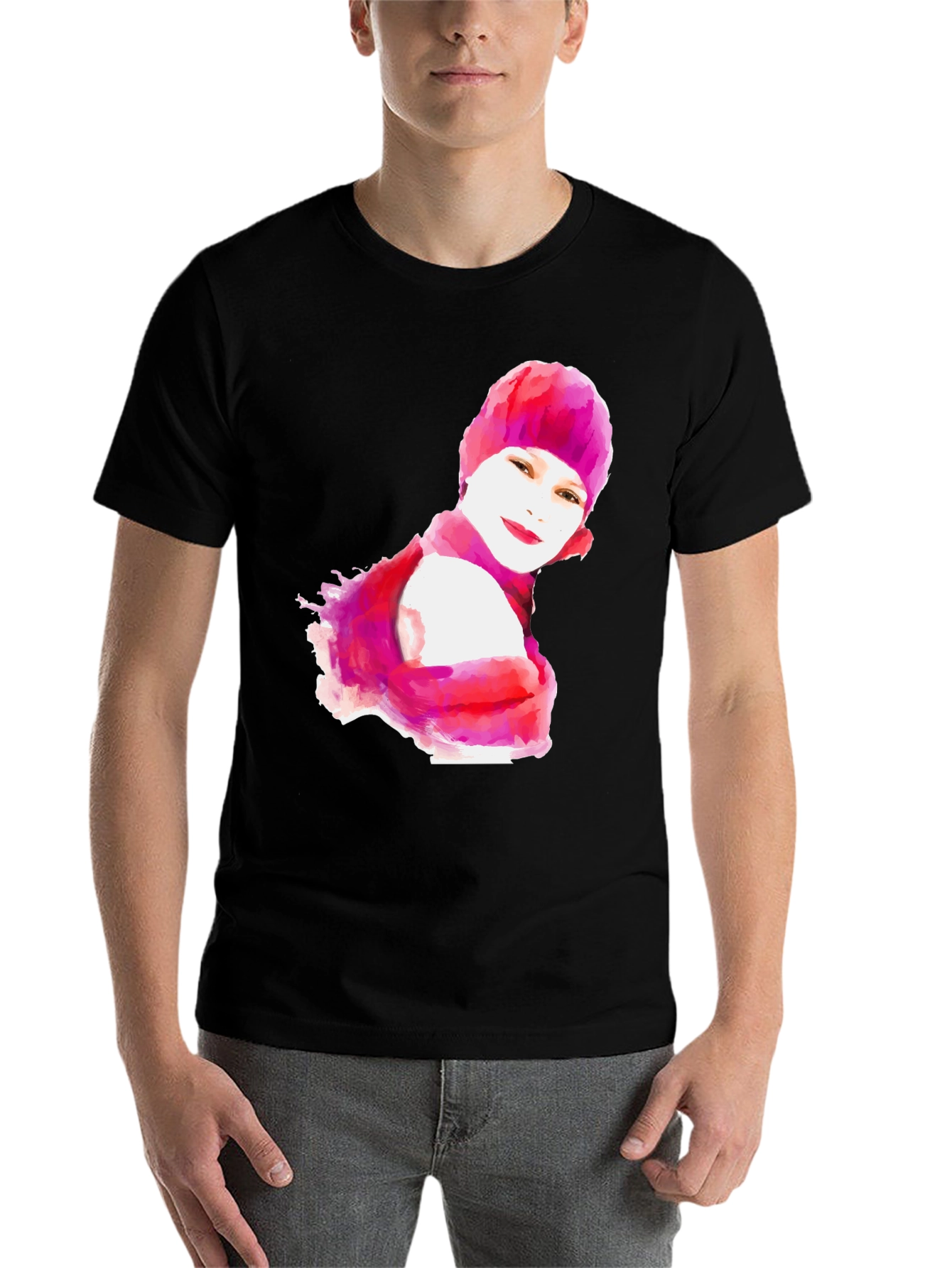Watercolor Woman's Portrait Black T-Shirt - 7