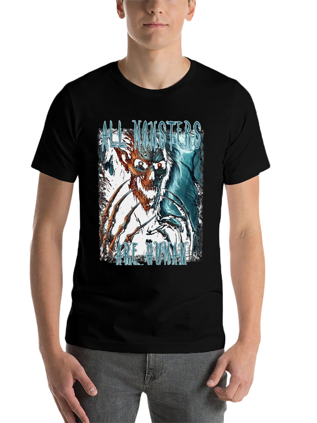 Black All Monsters Are Human Graphic Tee view 7