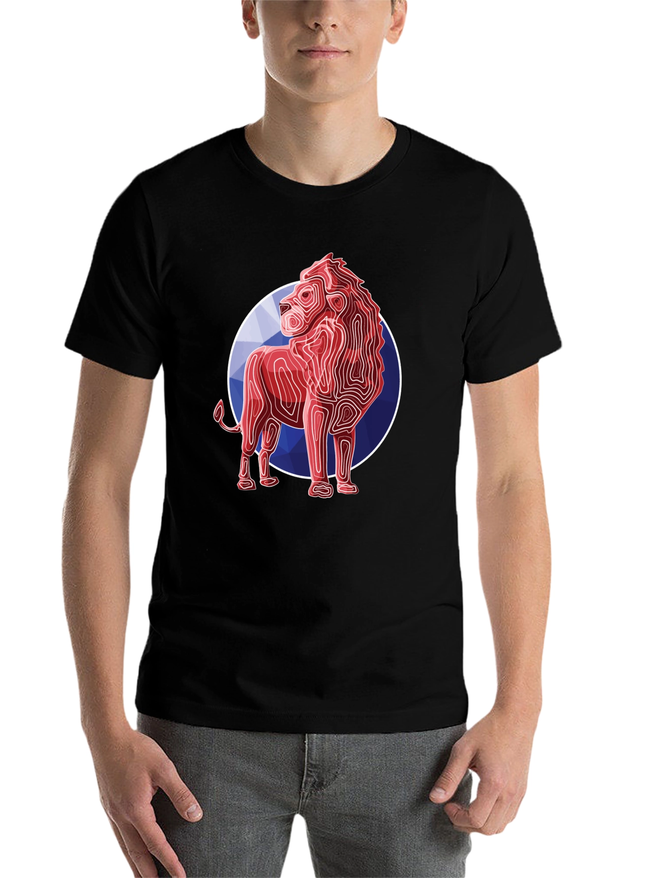 Black Geometric Lion Graphic Tee - Modern Style view 7