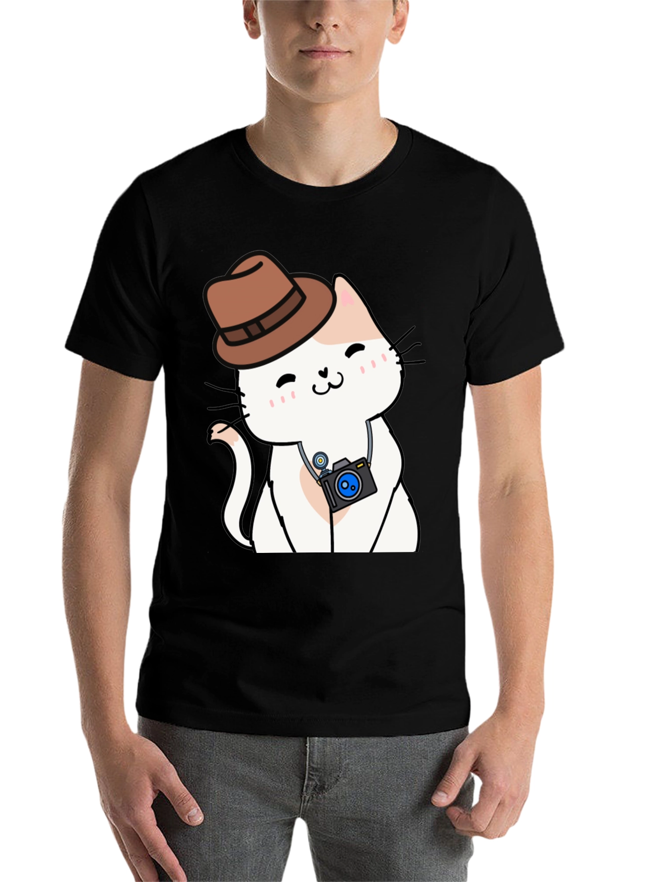 Black Cute Cat Photographer Black T-Shirt view 7