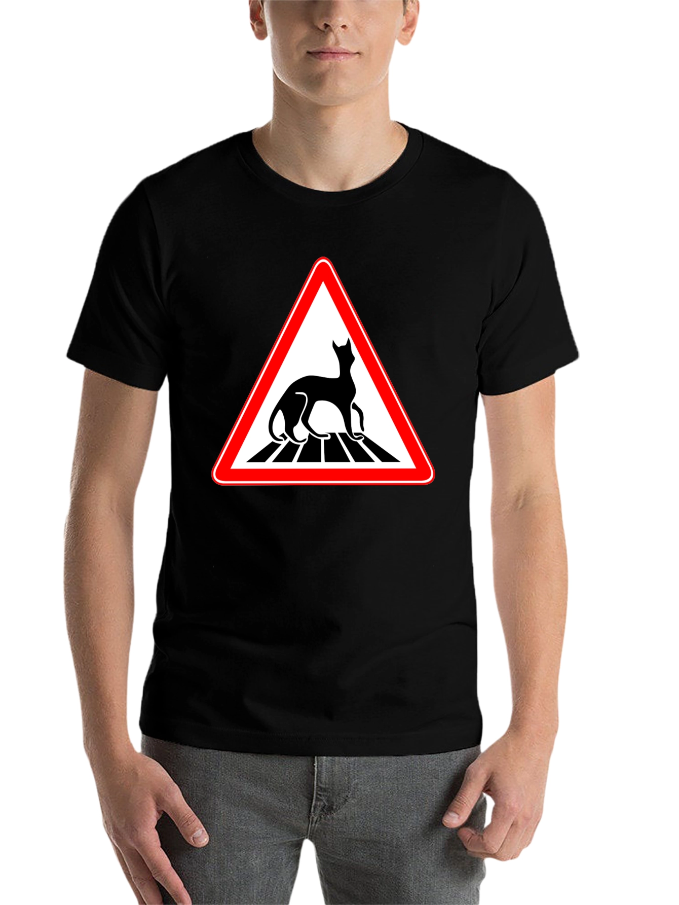 Black Cat Crossing Black T-Shirt view 7
