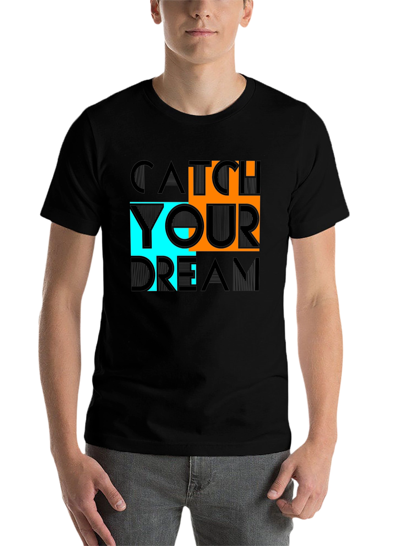 Black Catch Your Dream Graphic Tee - Black Cotton Casual Shirt view 7