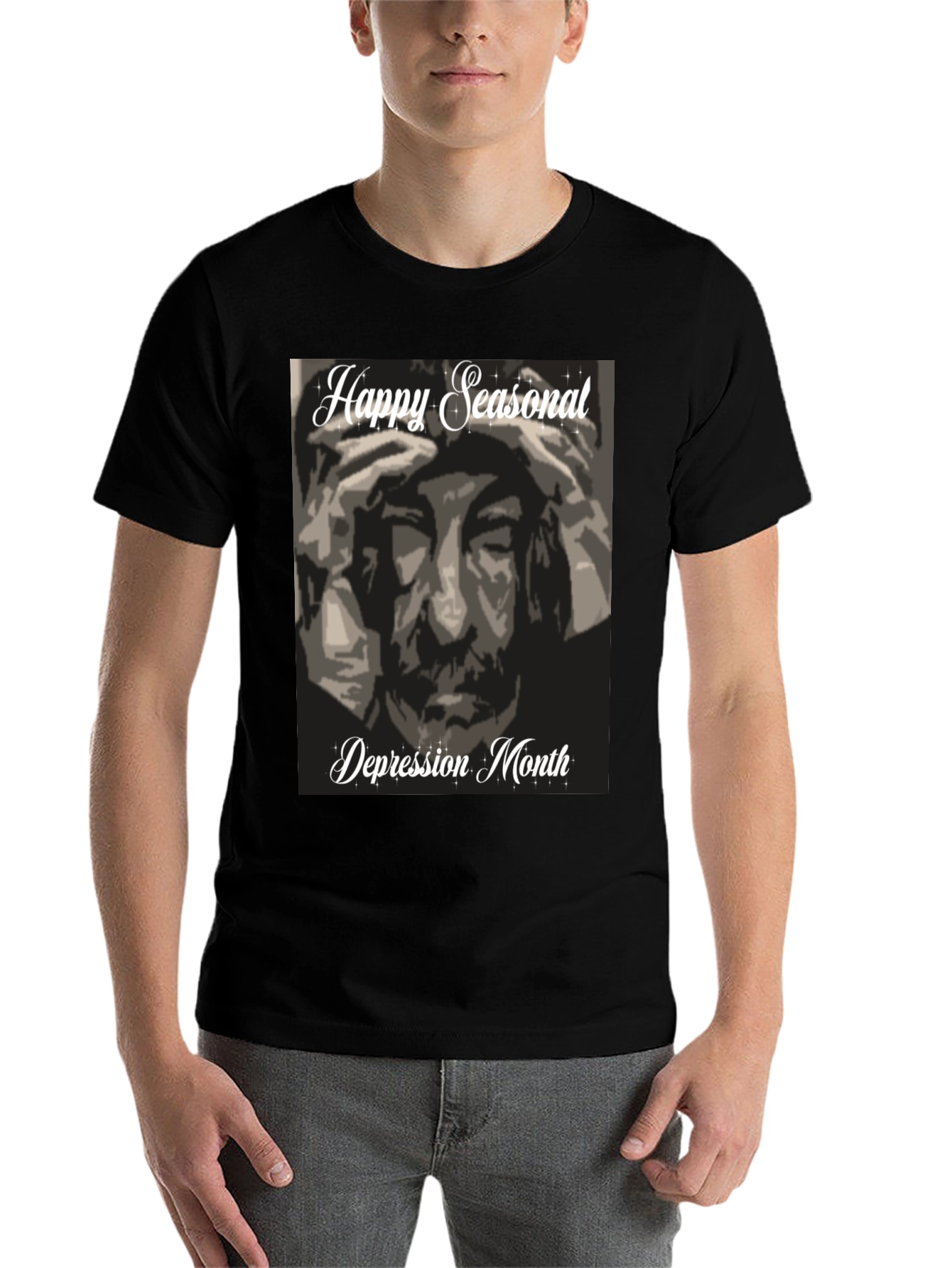 Black Happy Seasonal Depression Month T-Shirt view 7
