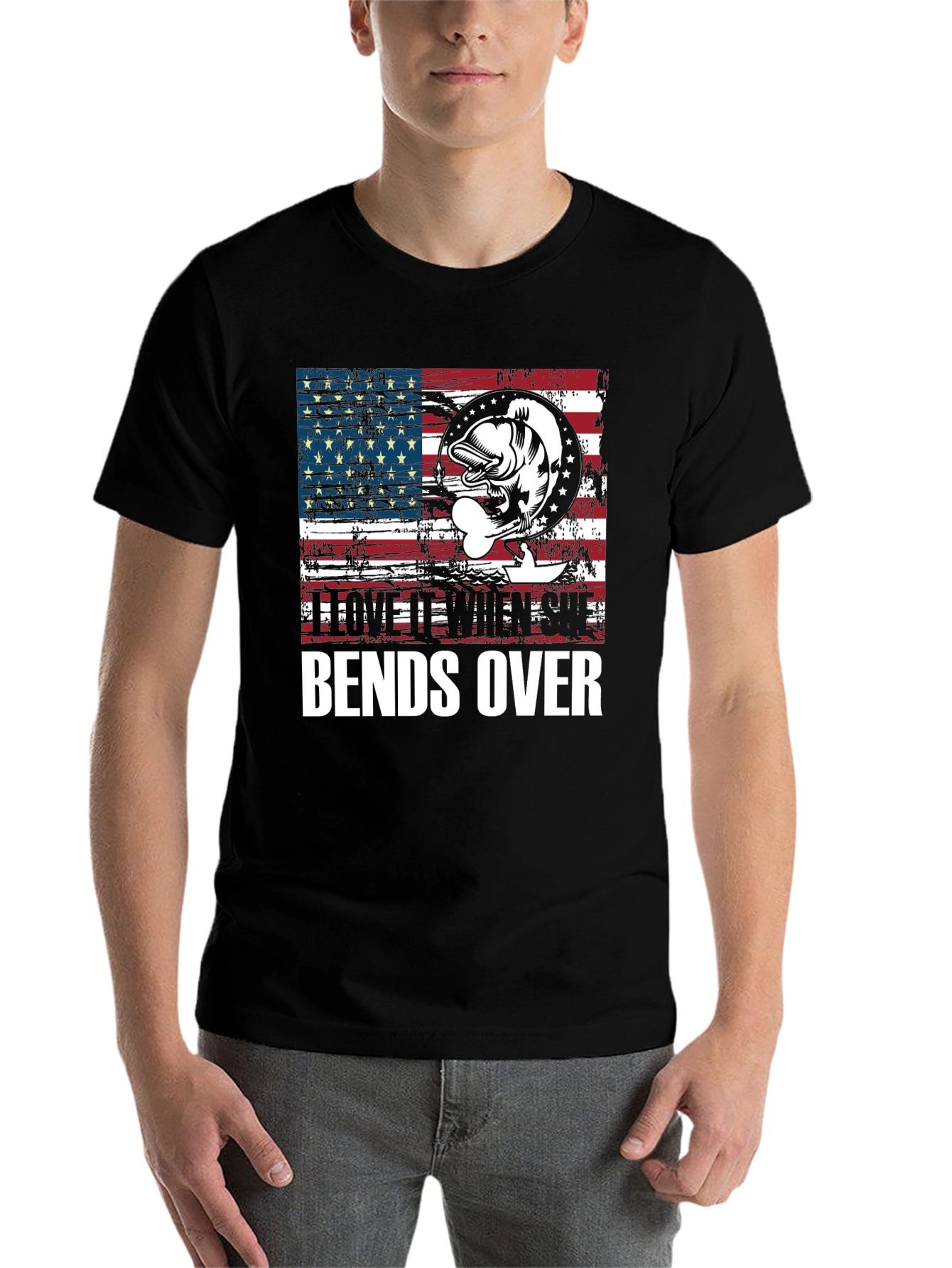 Black American Flag Fishing T-Shirt view 7