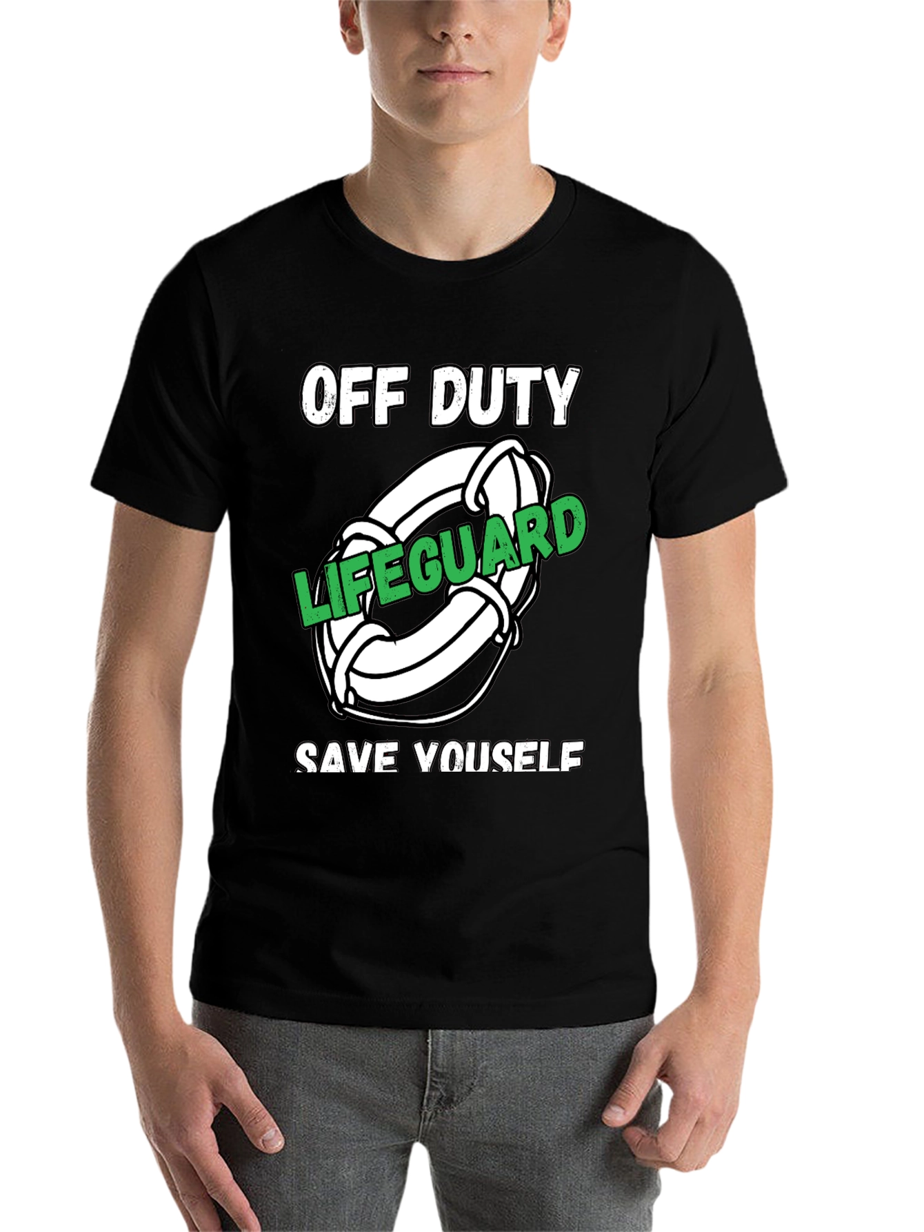 Black Off Duty Lifeguard Novelty Graphic T-Shirt view 7