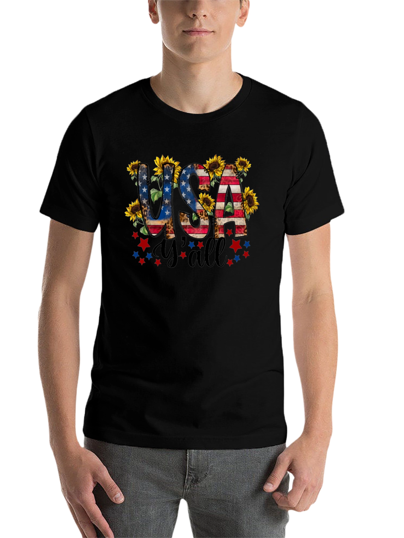 Black USA Y'all Patriotic T-Shirt view 7