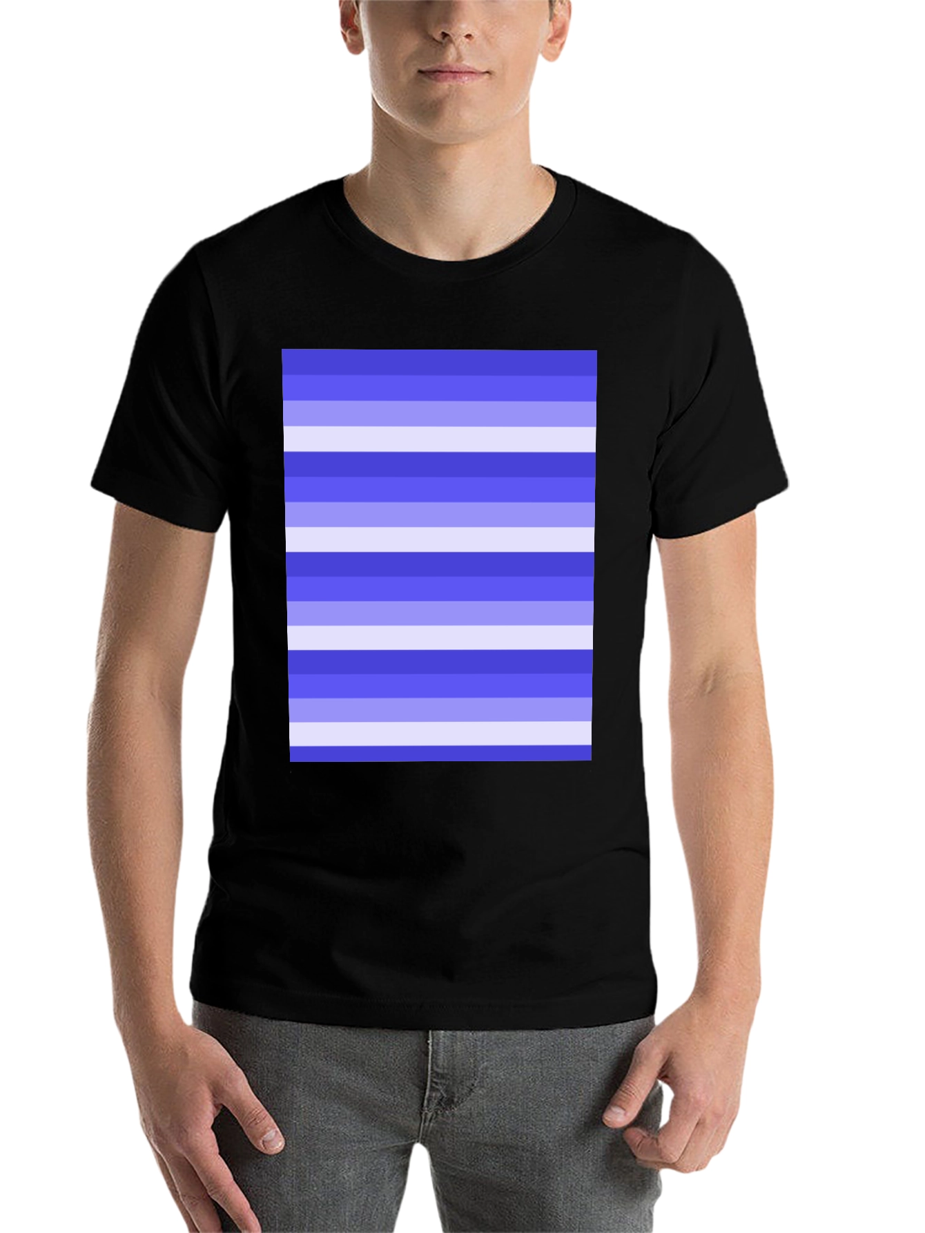 Black Striped Pattern Black Cotton Casual T-Shirt view 7