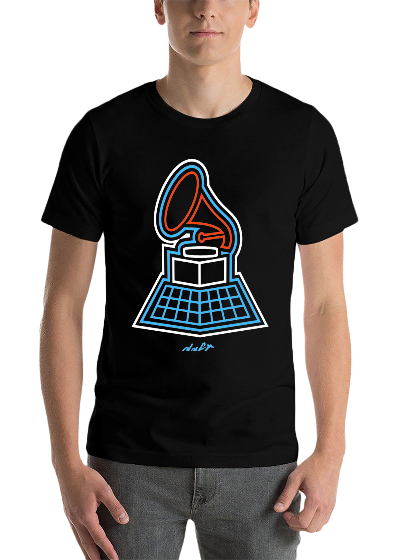 Black Retro Gramophone T-Shirt - Cool Music Lover Tee view 7