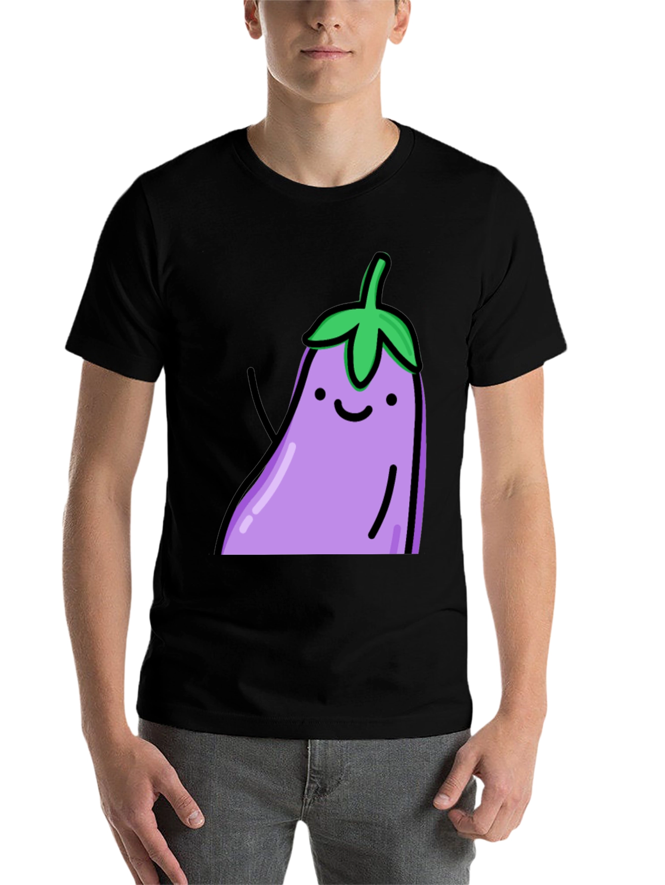 Black Cute Eggplant Graphic Print Black T-Shirt view 7